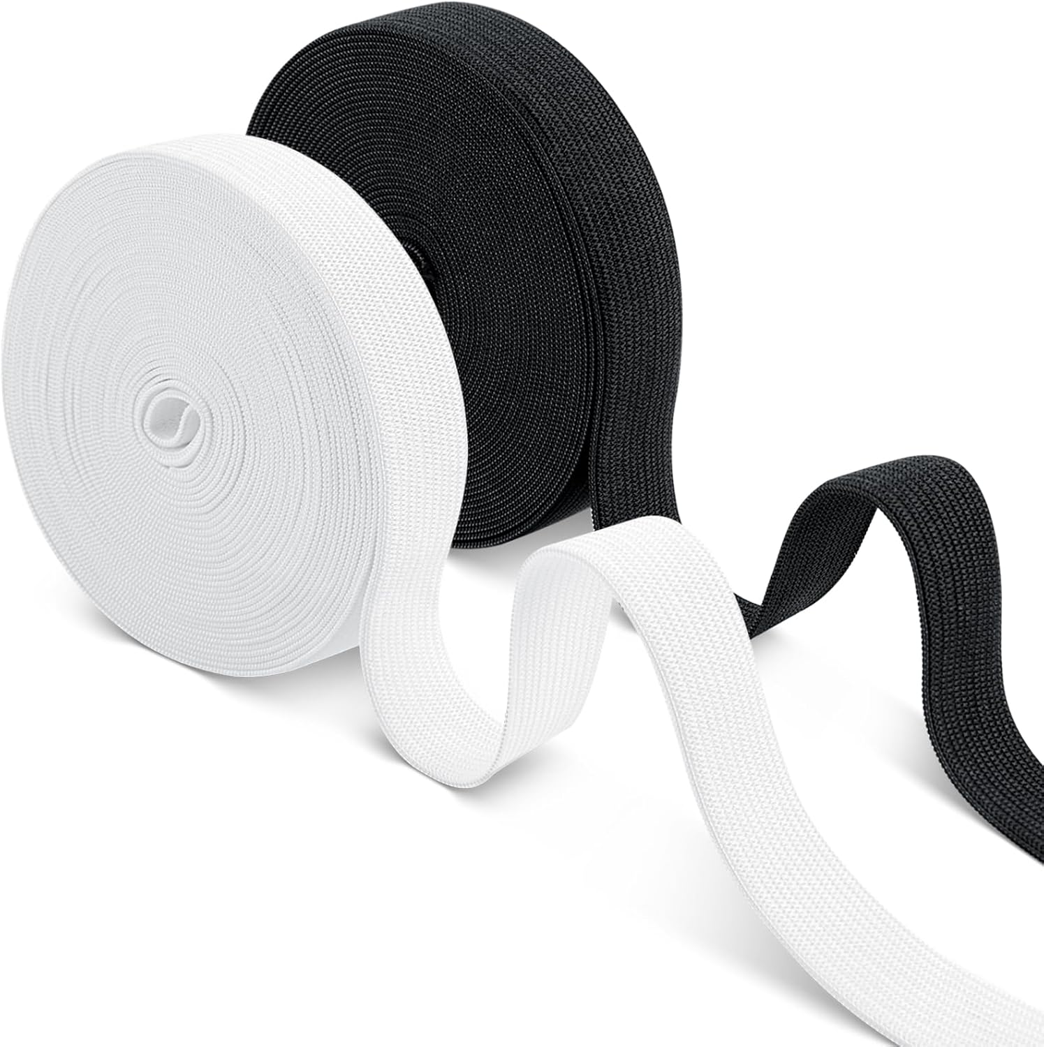 Romon Goma Elastica Costura, 3 rollos en Negro 18M(15mm×6M+20mm×6M+30mm×6M) Cinta Elastica, Banda Elastica Costura, Manualidades Costura Diy, Cuerda Plana Trenzada, Elástico para Pantalones Ropa