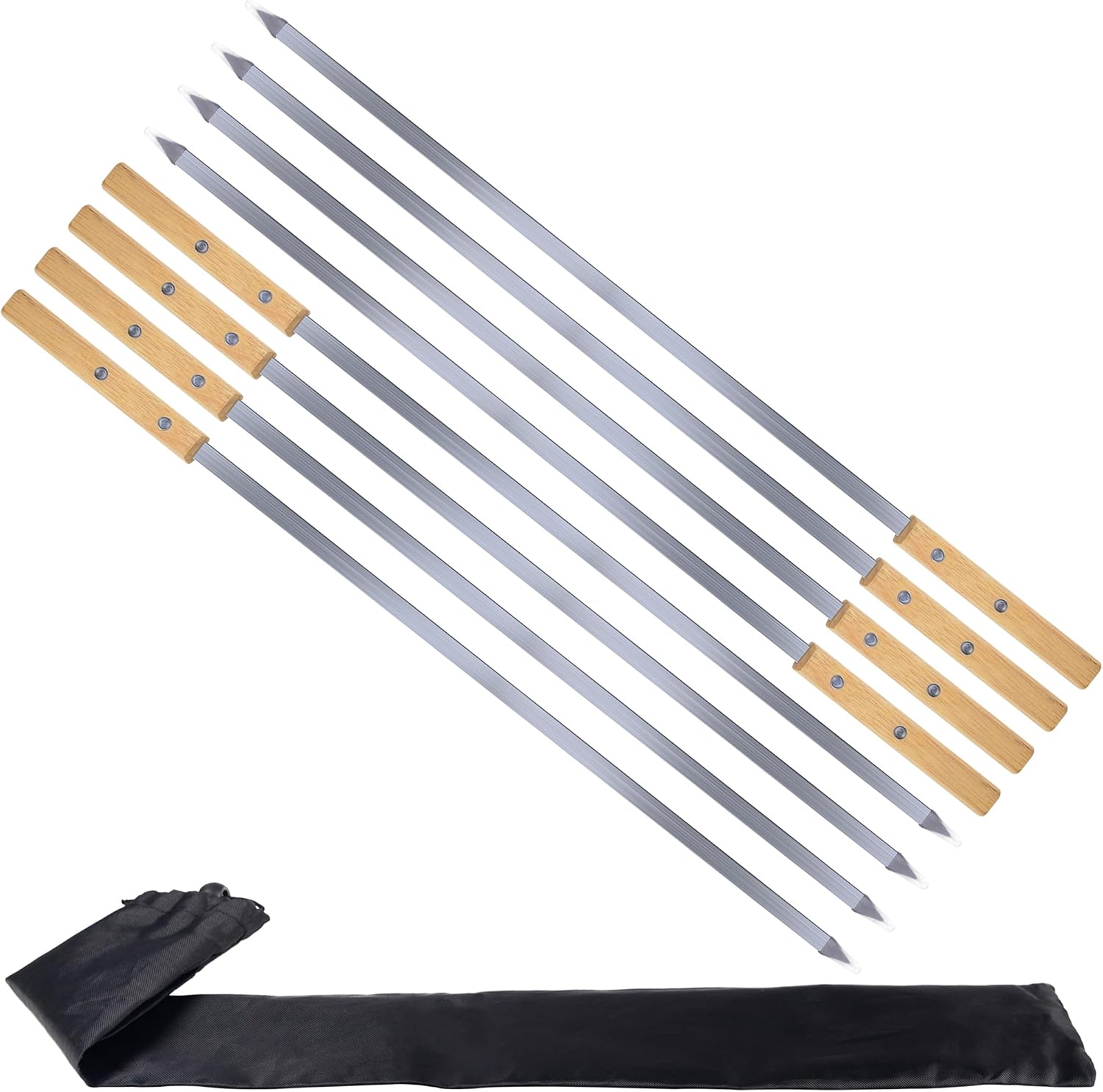 8 Piezas Brochetas Barbacoa de Acero Inoxidable con Mangos de Madera de Haya, 55cm Pinchos Barbacoa Extra Largas, Brochetas de Barbacoa Reutilizables para Fiestas Barbacoa