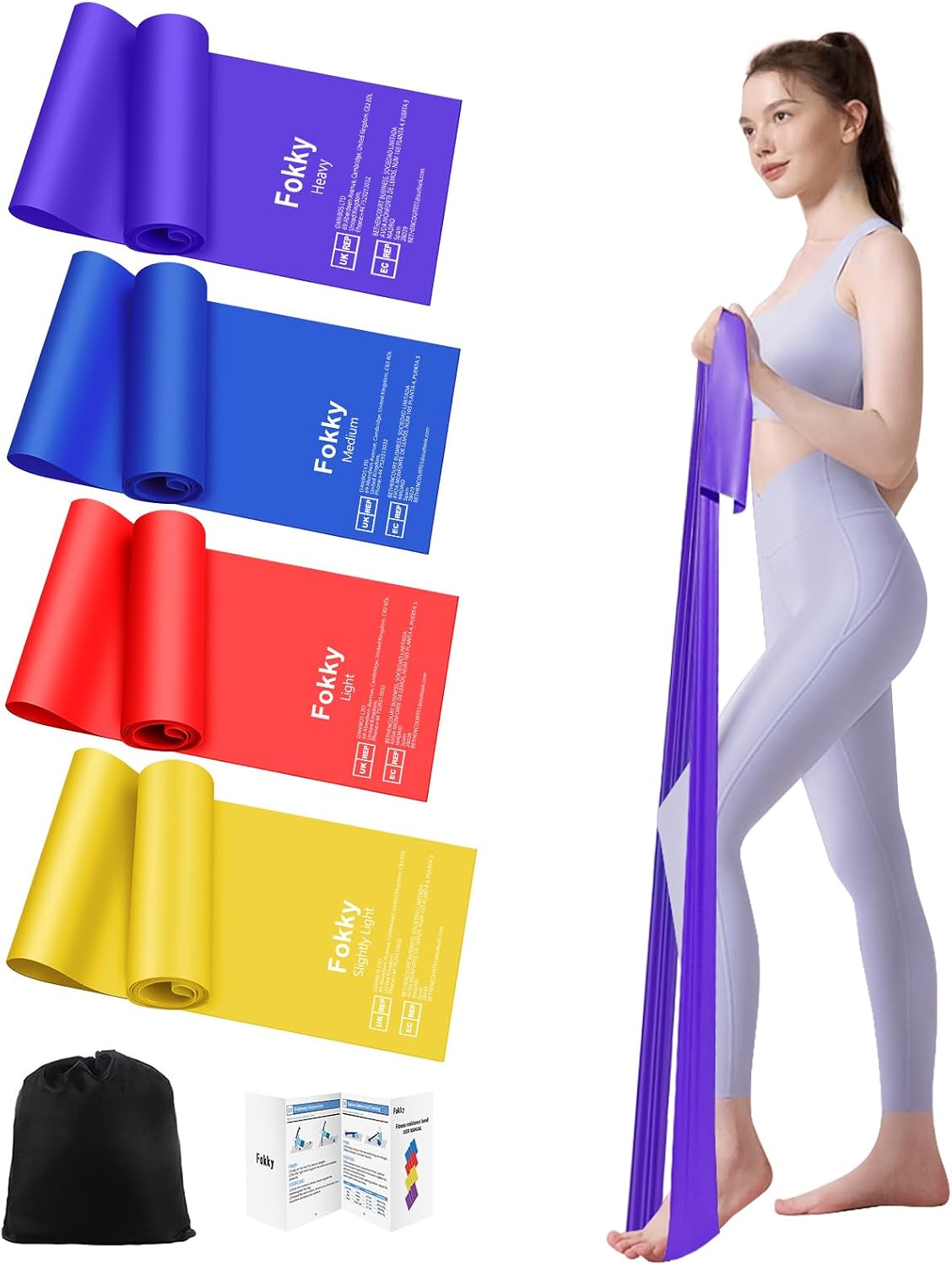 Fokky Gomas Elasticas Musculacion [Set de 4], 1.8M Bandas Elasticas Fitness