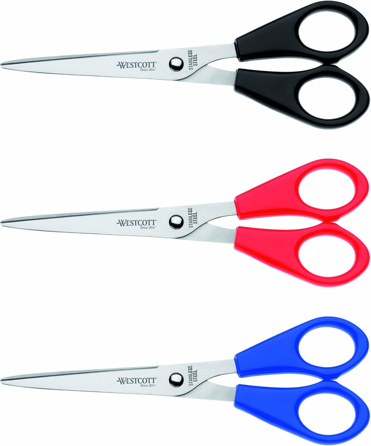 Westcott E-31032 00 - Juego de tijeras de oficina, 3 unidades, color azul/rojo/negro
