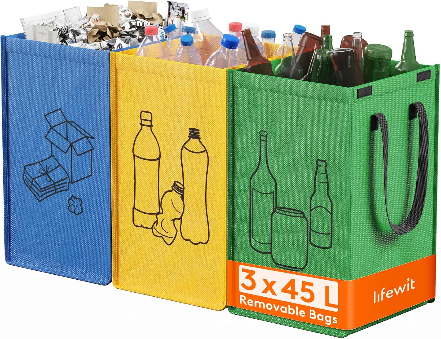 Lifewit Cubo de Basura Reciclaje, 3 Bolsas Reciclaje Basura Colores