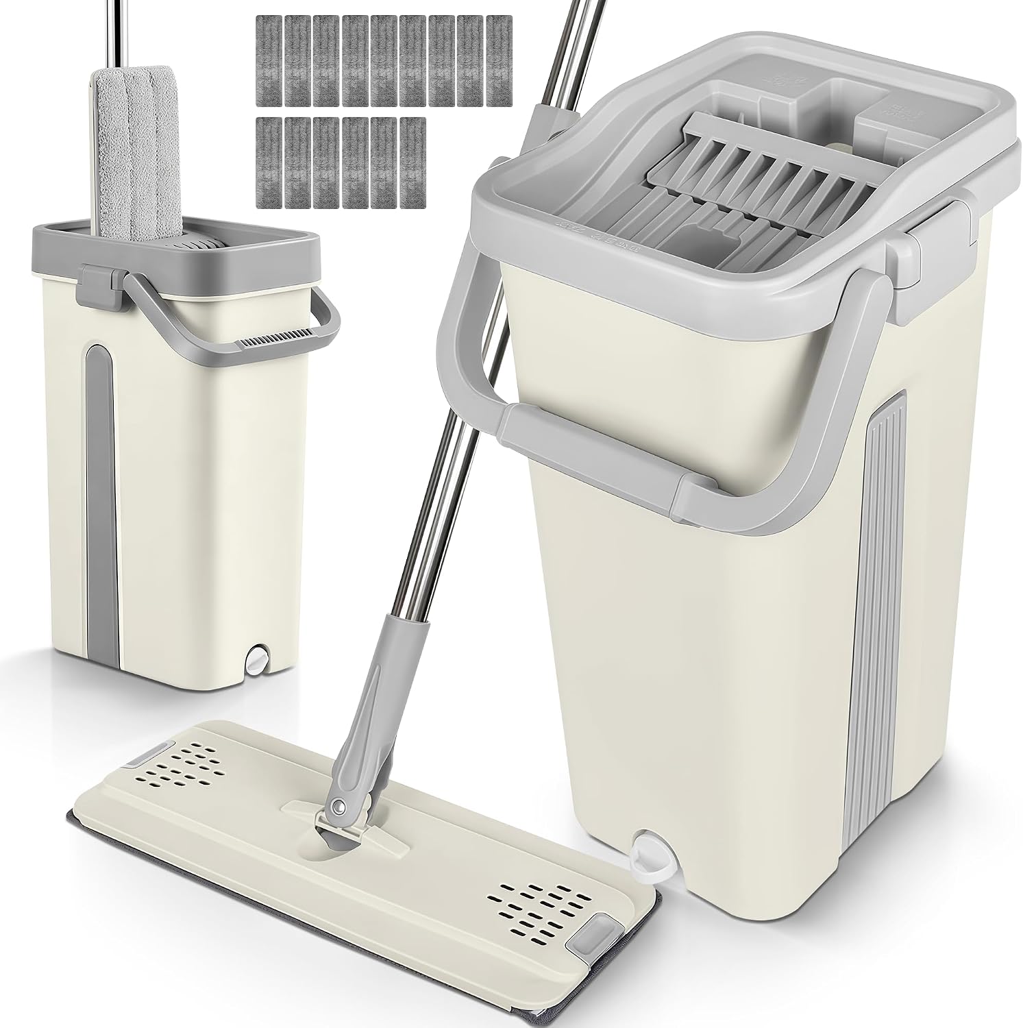 JUPPLIES Mopa Fregona con Cubo Escurridor Doble Compartimento 7,5 L – Sistema Giratorio con Mango Telescópico y Recambios de Microfibra para Suelos, Paredes y Azulejos (Verde, 6 Recambios)
