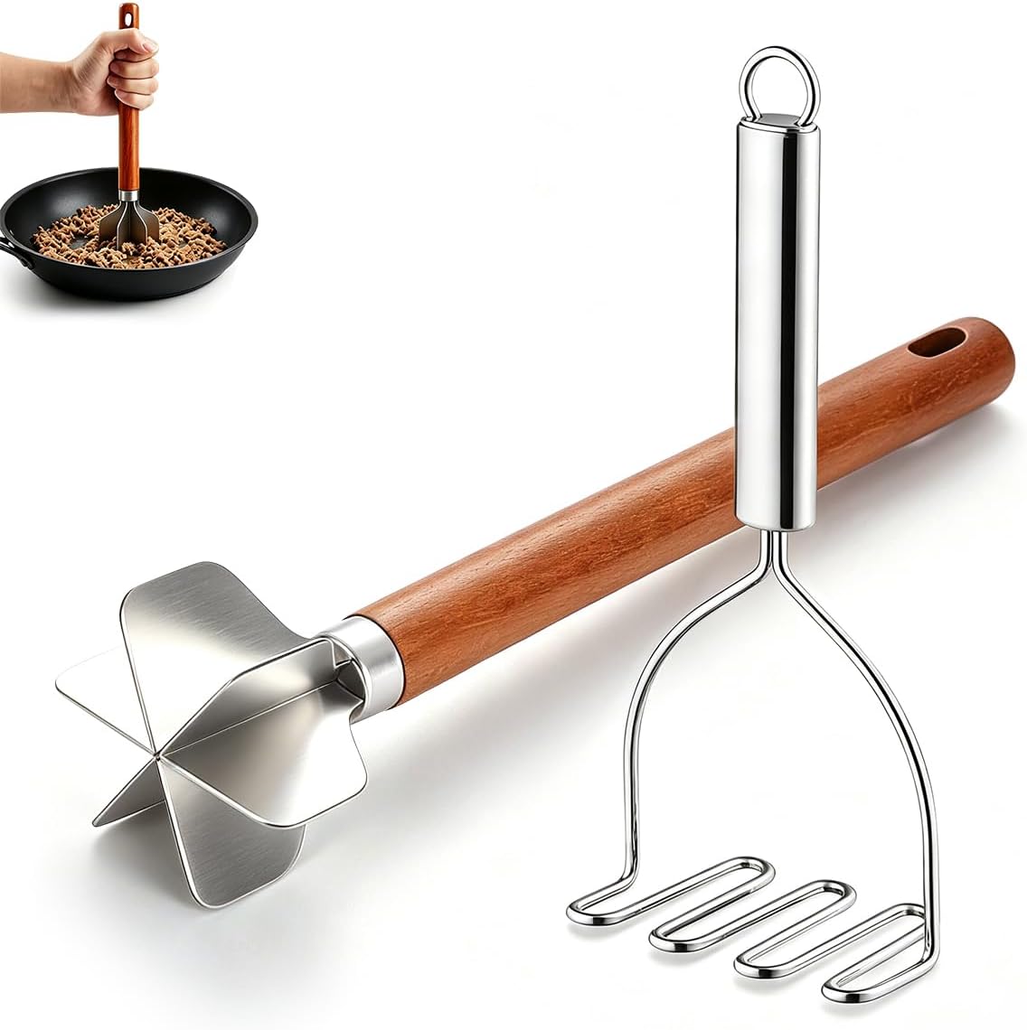 Set de 2 Picadoras de Carne y Prensapatatas Berglander, Resistente al Calor para Hamburguesas y Carne Molida, Utensilios de Cocina para Aguacate, Frijoles, Ensalada, Verduras, Frutas, Patatas y Tomate