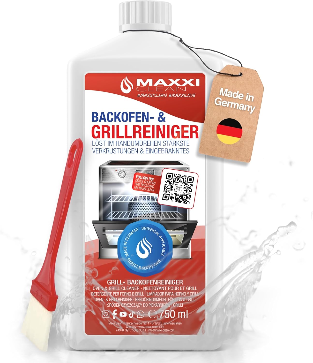 Maxxi Clean Oven Cleaner Gel Paste incl. Oven and Grill Cleaner Brush | elimina fácilmente las incrustaciones más resistentes, limpia automáticamente - sin calentar - sin olores