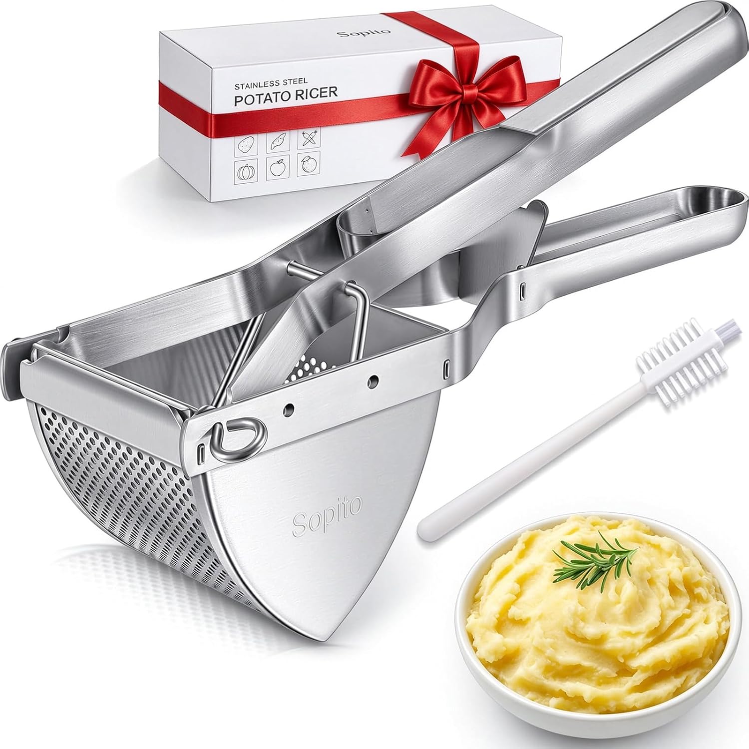 Sopito Aplastador de Patatas, Prensa Patatas Profesional Acero Inoxidable Prensador de Patatas para Puré de Patatas Frutas Y Vegetales, Potato Ricer