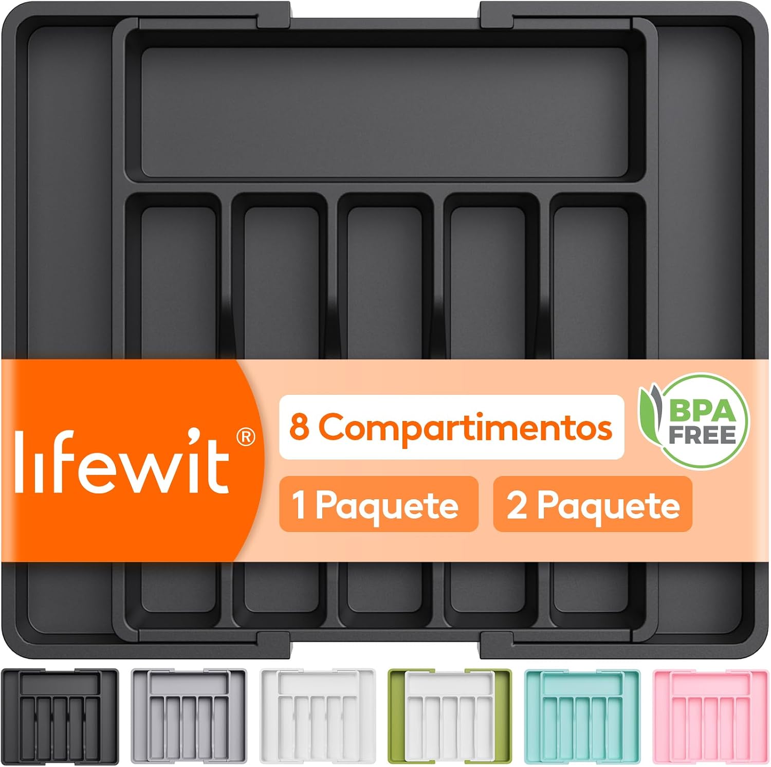 Lifewit Organizador Cubiertos Cajón Cocina, Bandeja para Menaje Extensible