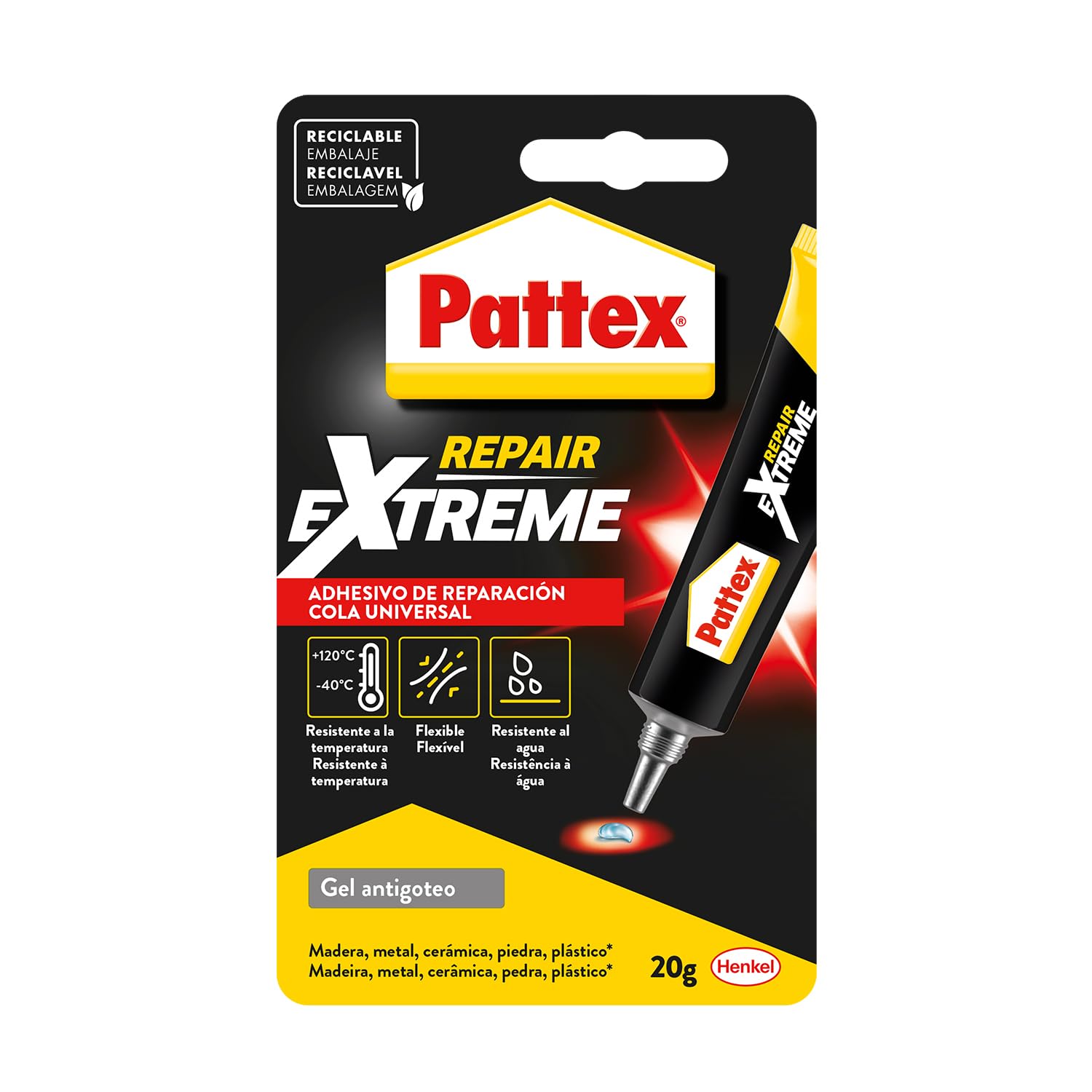 Pattex Repair Extreme Adhesivo Extra Fuerte de Reparación, Gel, Tubo, 8 g