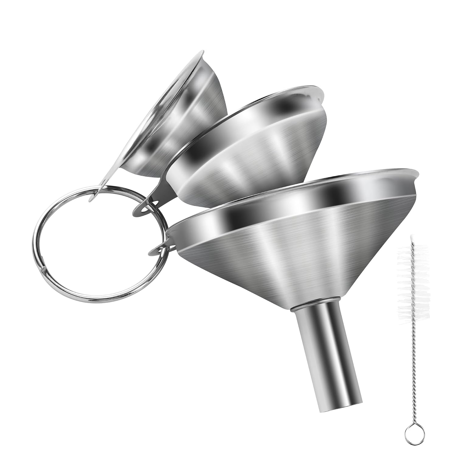 3 Piezas Embudo de Cocina en Acero Inoxidable con Cepillo de Limpieza