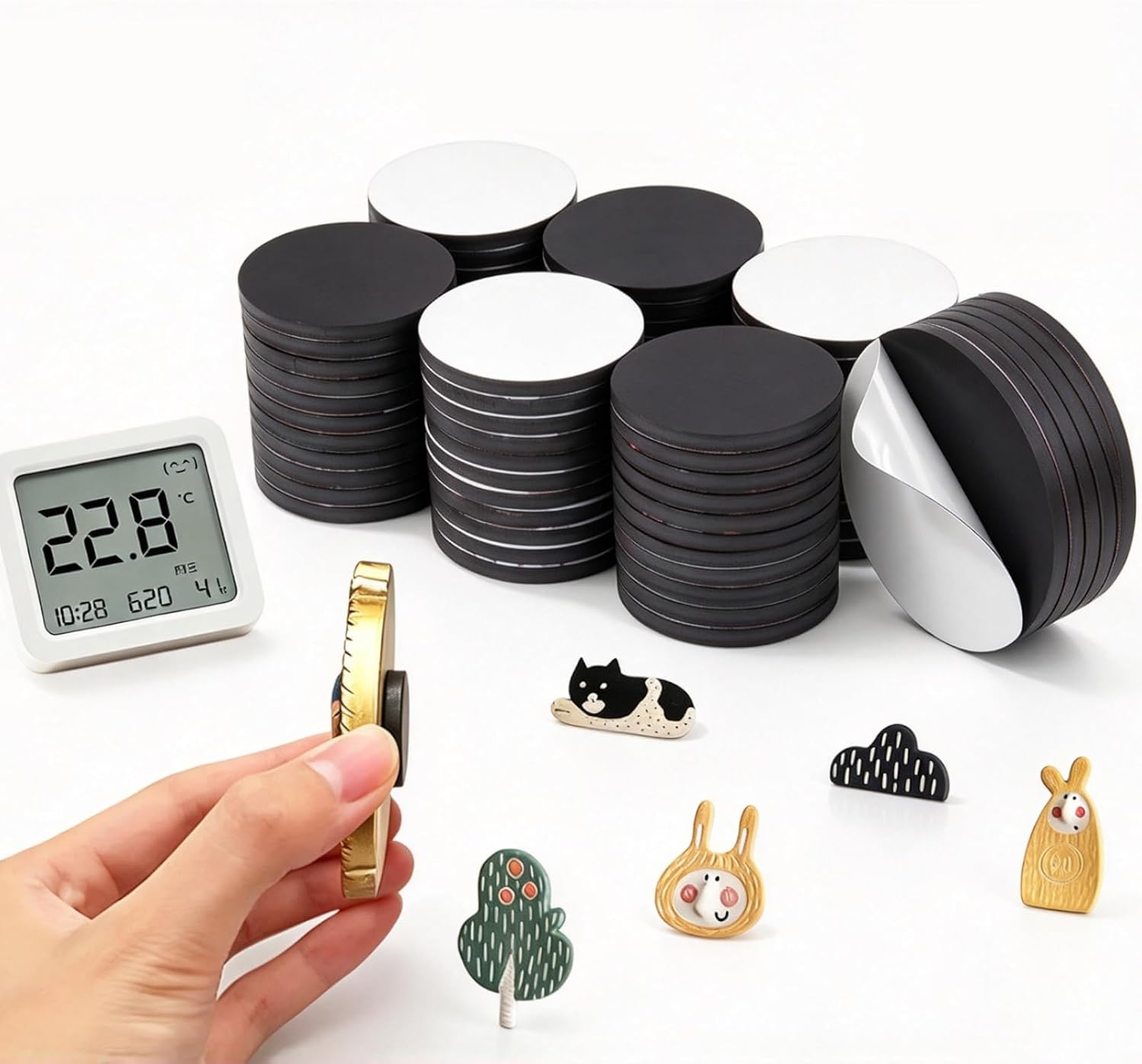 26 Piezas Imanes Adhesivos, 20 mm x 1.5 mm Placas Magnéticas para Manualidades, Iman Adhesivo, Imanes Pequeños para Notas, Fotos y Objetos Ligeros