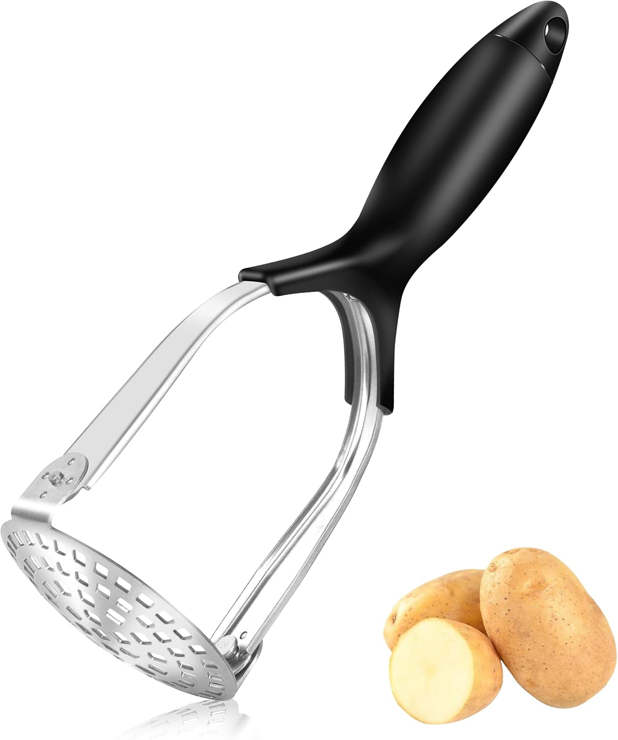 PUWUWYE Machacador de Patatas de Acero Inoxidable, Prensa Patatas con Mango Antideslizante,Máquina Trituradora de Patatas Manual,Pasapurés Triturador de Patatas para Hacer Puré de Verduras, Frutas