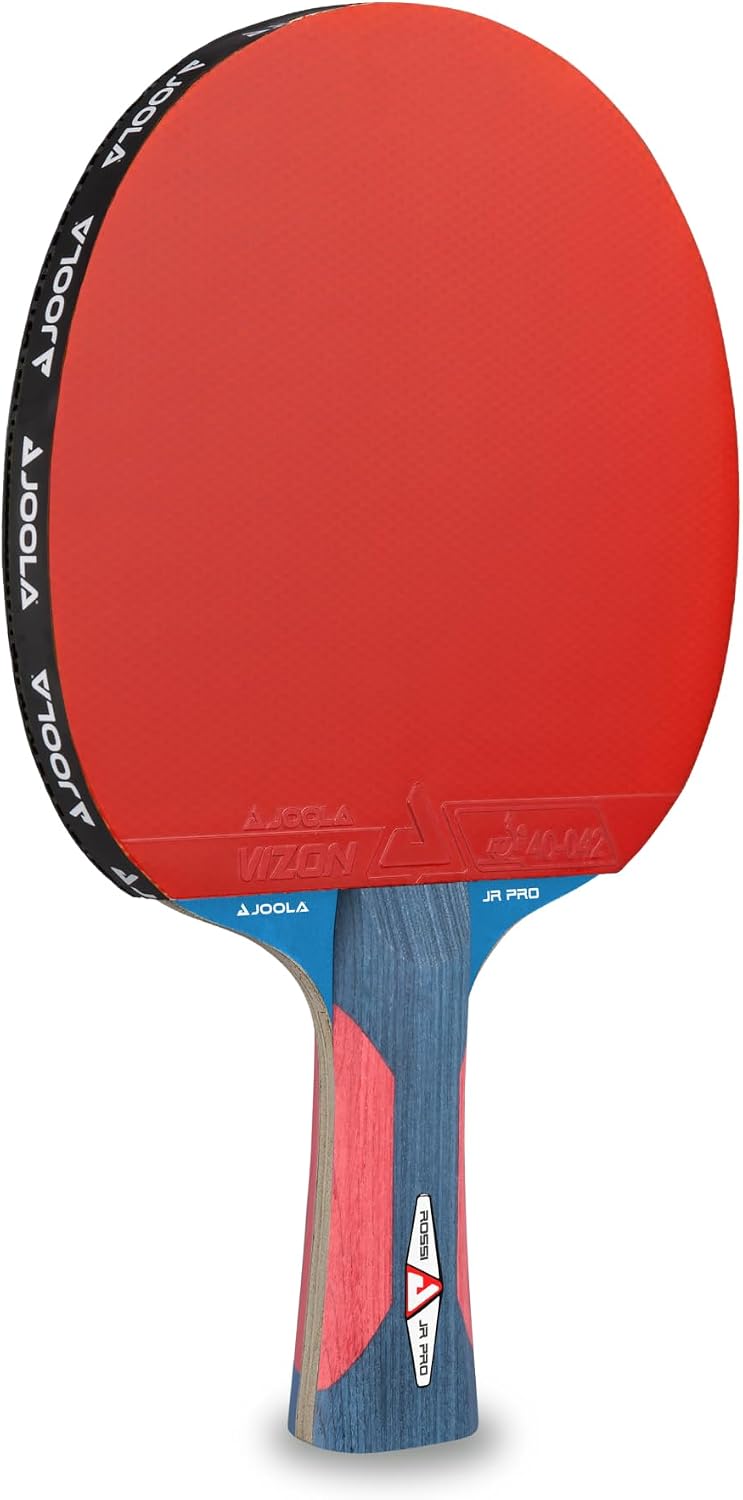 JOOLA Raqueta de Ping Pong Junior Pro ITTF aprobada para niños, Raqueta de Tenis de Mesa, 5 Estrellas, Mango Azul/Rojo, Grosor de Esponja de 1,8 mm