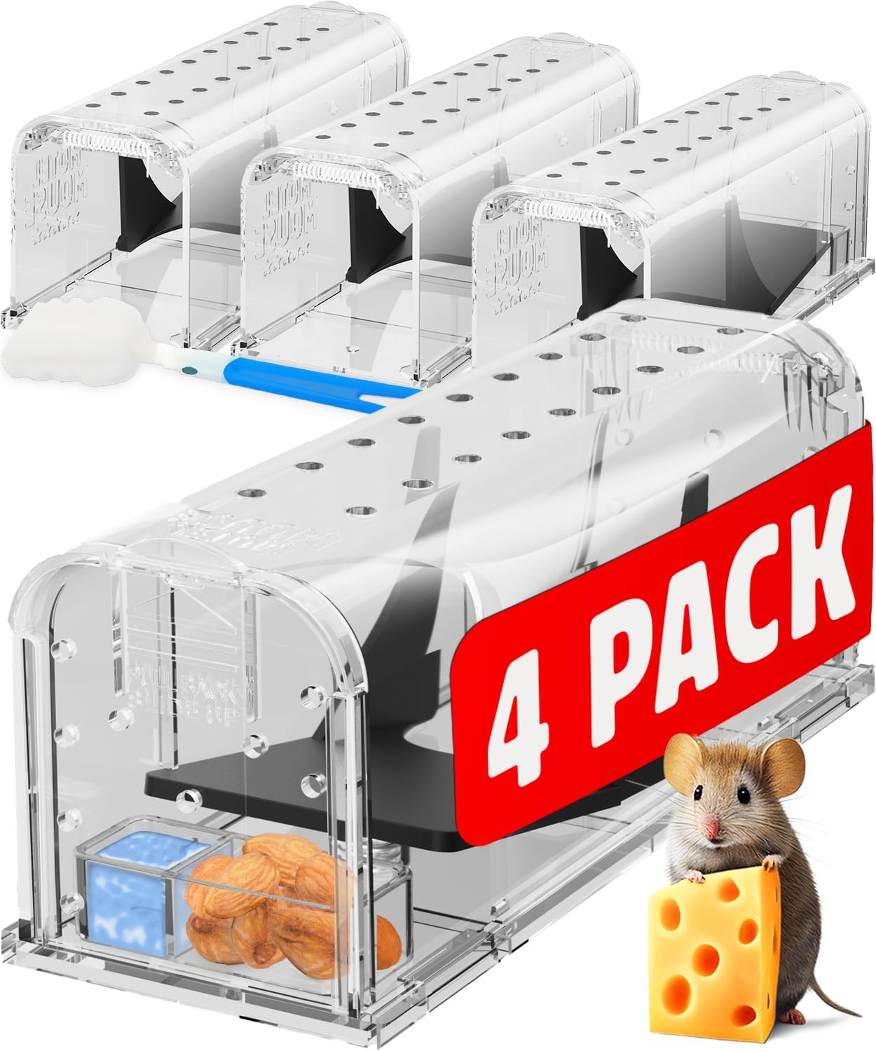 Motel Mouse Trampa Ratones y Ratas Vivos para Interiores y Exteriores - Fácil de Usar, Fácil de Limpiar, Reutilizable, Liberación sin Contacto - con Cepillo de Limpieza