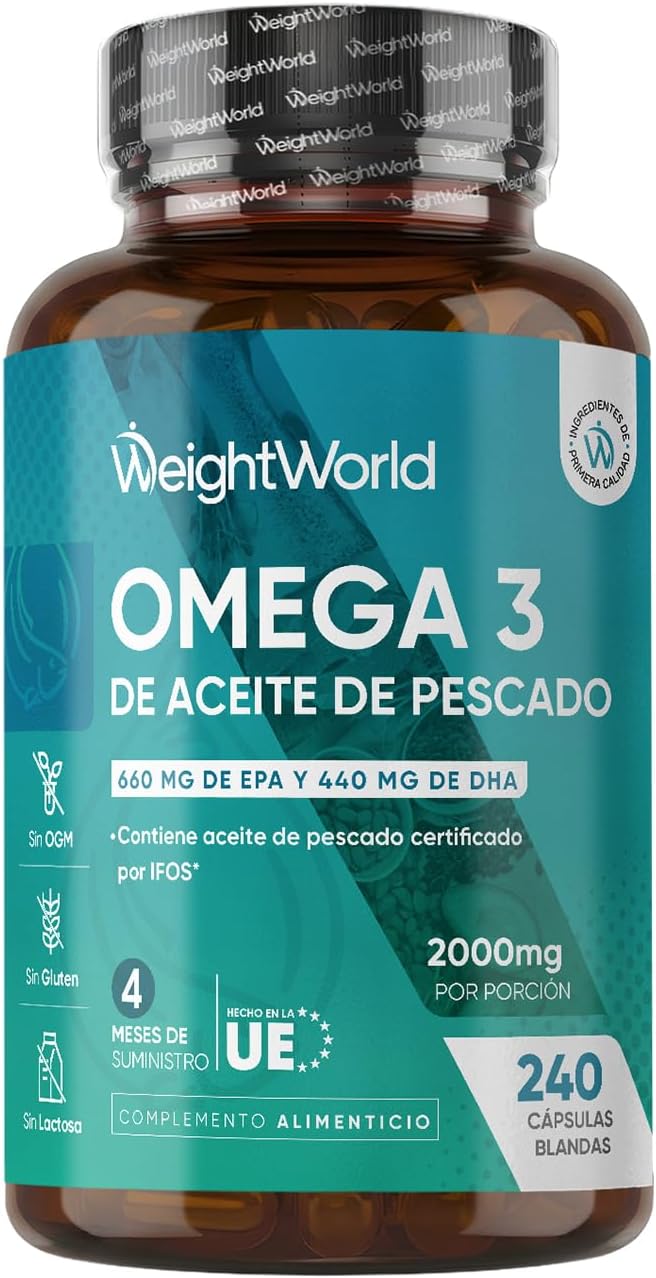 Omega 3 2000mg - 240 Perlas Aceite Pescado IFOS* (660mg EPA + 440mg DHA)
