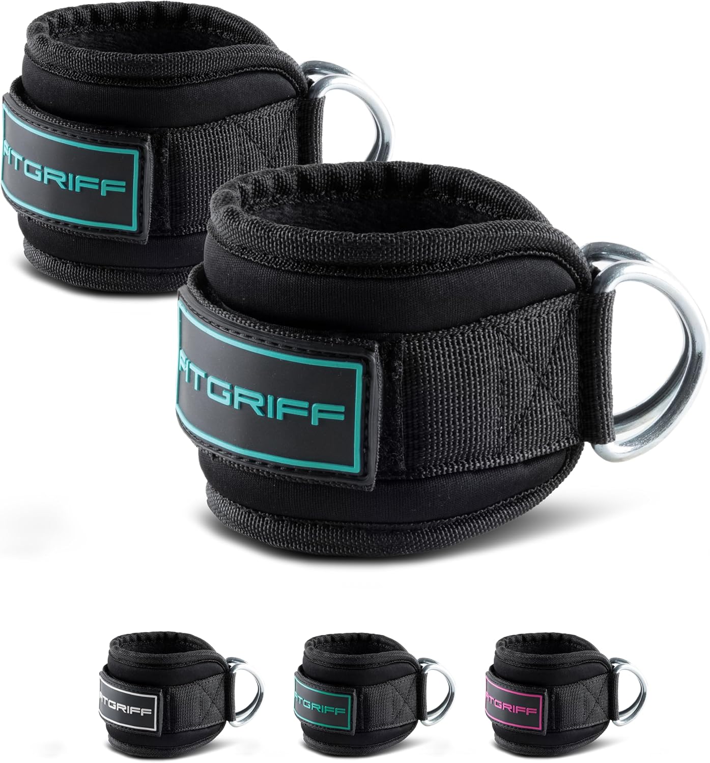 Fitgriff® Tobilleras Poleas Gym V3 (2 Piezas) - Correas Tobillo Gimnasio para Patadas Gluteos, Fitness - Accesorios de Ejercicio