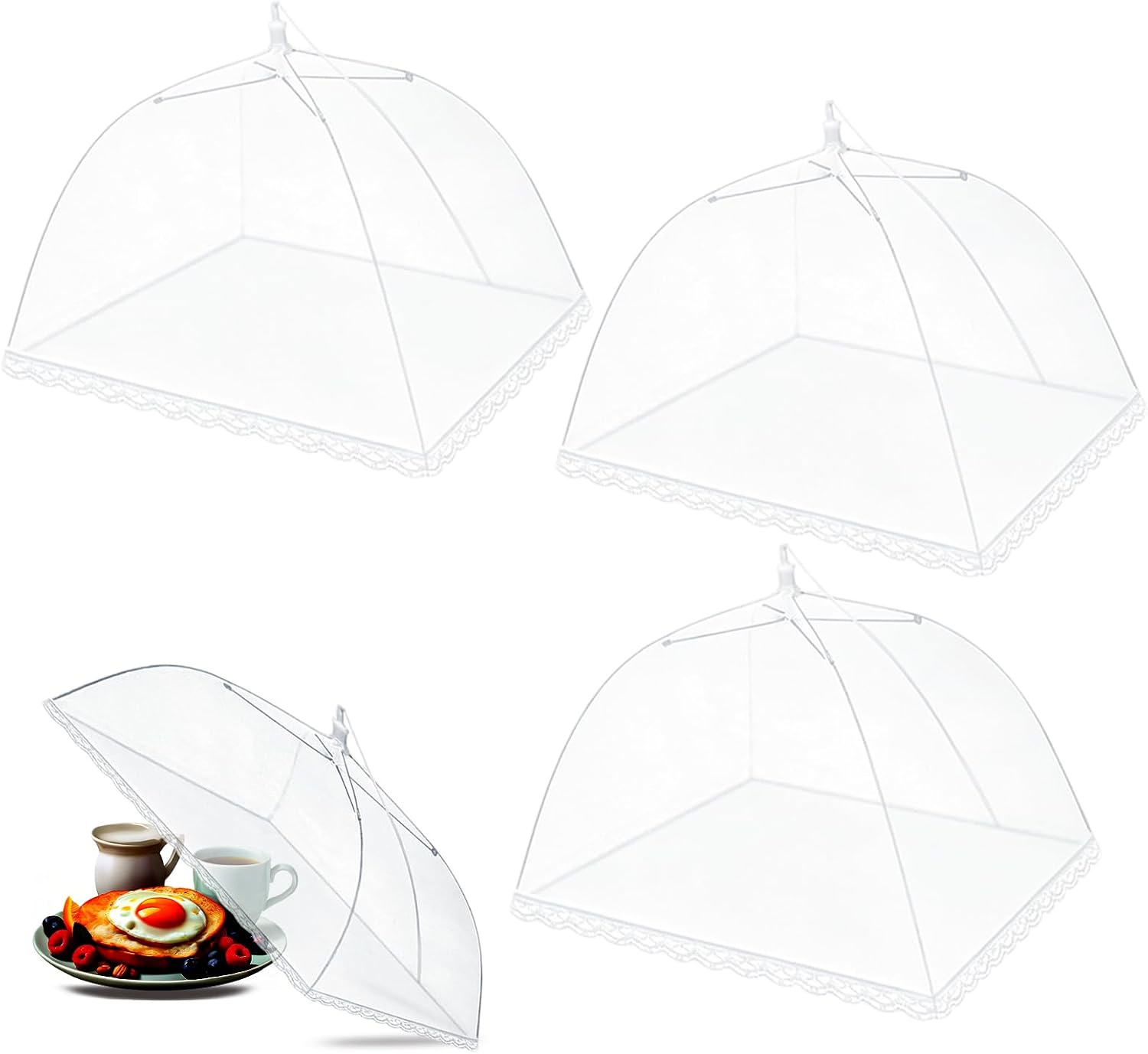 Cubiertas para Alimentos, Cubierta Plegable para Alimentos, Cubierta Contra Moscas, 3 Piezas Mosquitera Comida Desplegable, Cubierta Plegable para Tartas, Cubierta Protectora Alimentos Fresca, 32*32cm