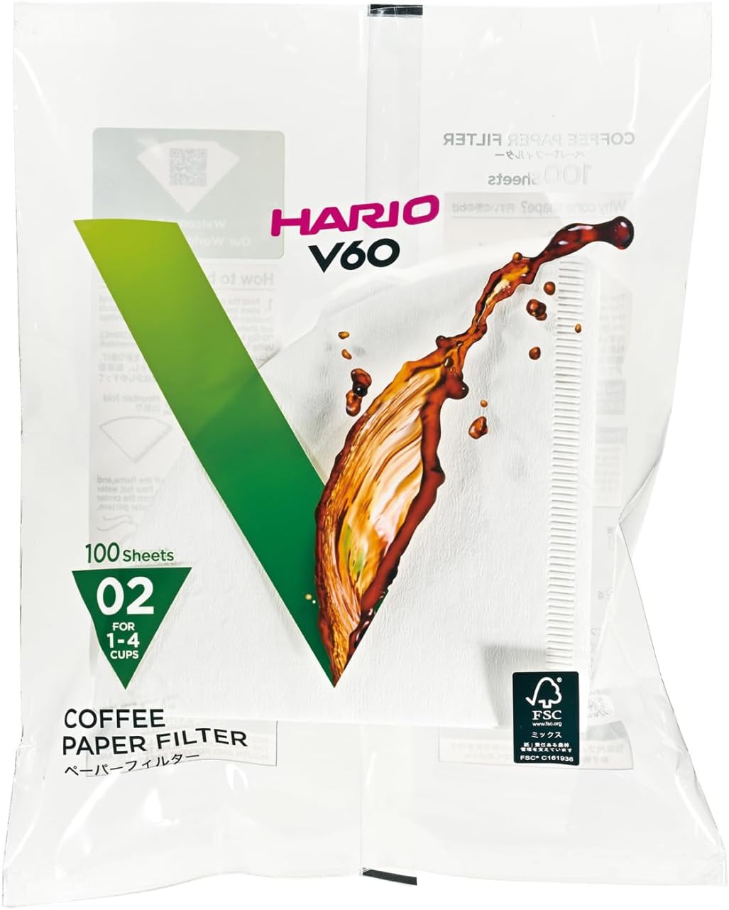 Hario Filtro de papel blanco/Bolsas de filtro Misarashi, medianas para piezas VCF-02-100W