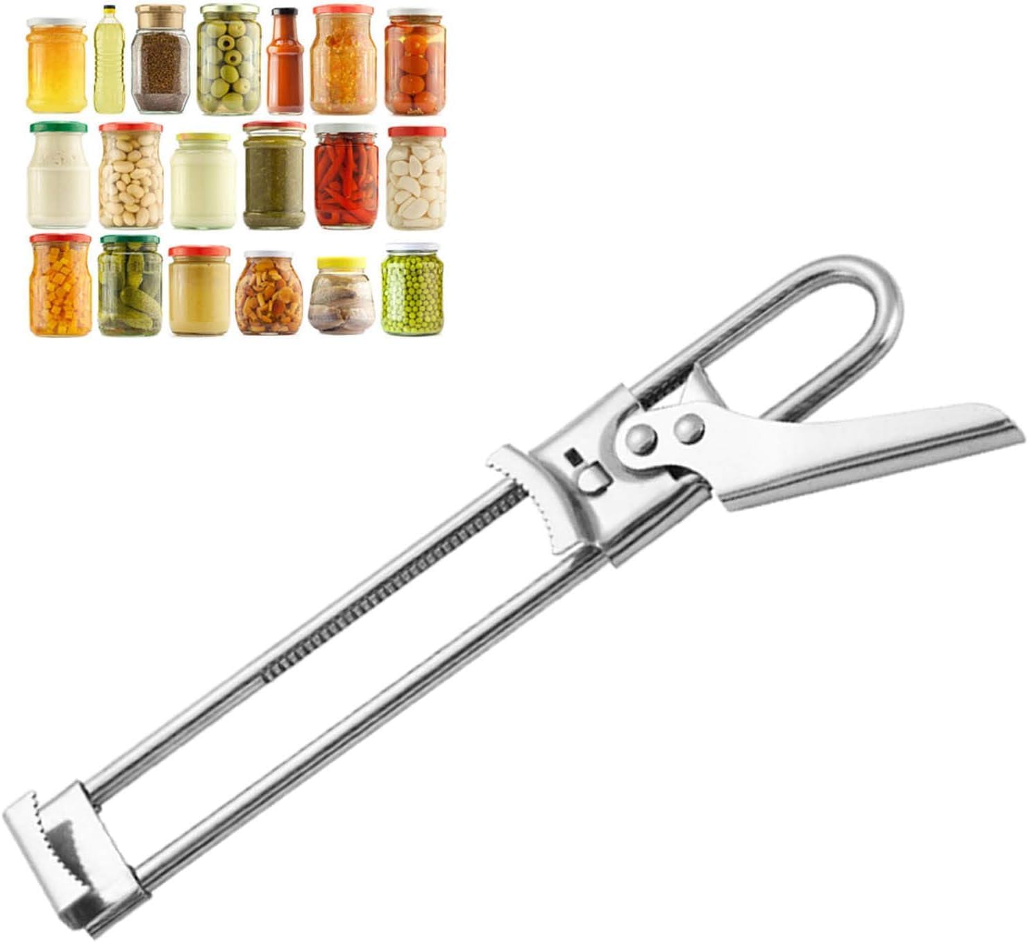 SUOXU Abrelatas manual de acero inoxidable,Abridor de tarros multifuncional ajustable que ahorra mano de obra,Adecuado para personas mayores, artritis, manos débiles y uso femenino en la cocina.