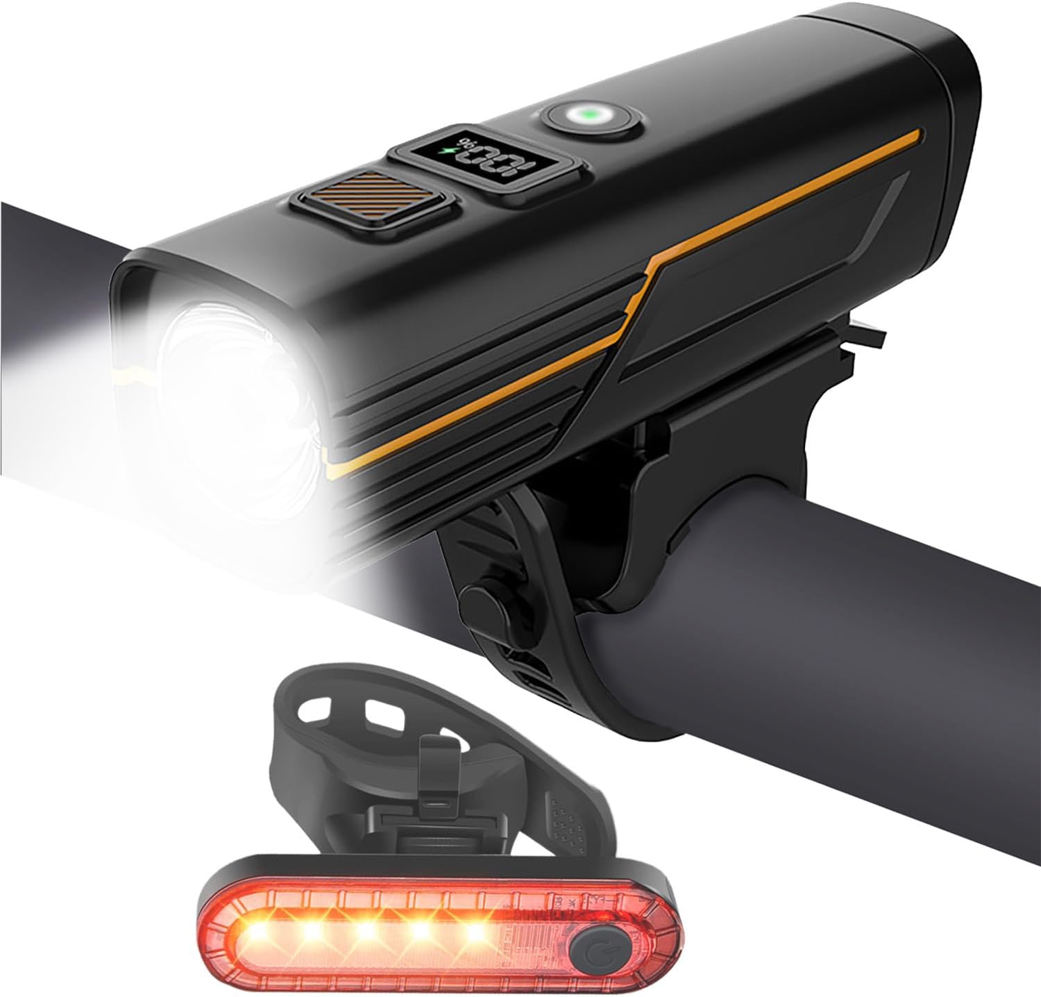 EBUYFIRE Luces para Bicicleta con Sensor de Luz y Pantalla Digital,Set de Luces LED Recargables para Ciclismo,Luz Delantera y Trasera Super Brillante - Linterna Frontal para Bicicleta,Luz Trasera (1)