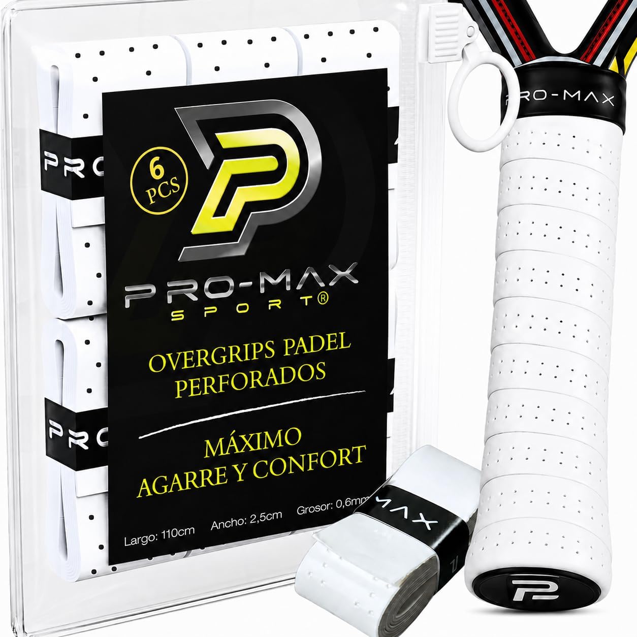 Overgrips Padel Extra Adherente Perforados Blanco Pack 4/6/10/25/50 Alta Absorción Sudor Cinta Agarre Antideslizante Grip Padel Pro Sobregrip Raqueta Durabilidad Accesorios Padel