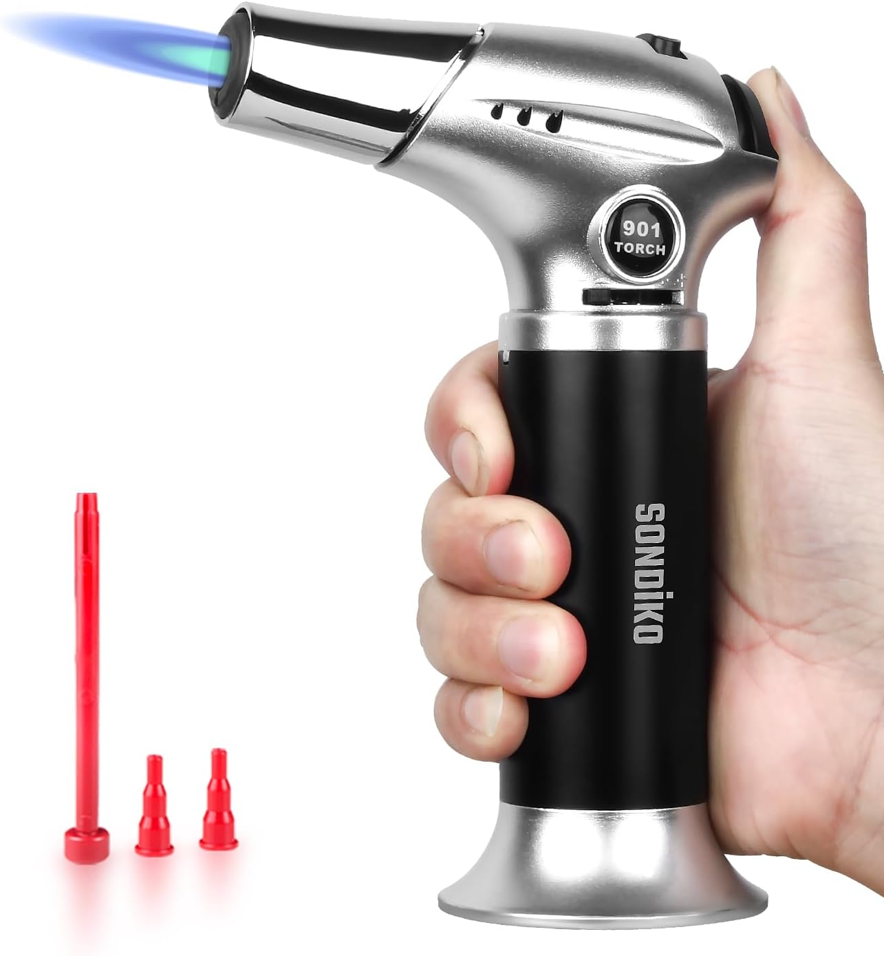 Sondiko Soplete De Cocina S901, Soplete Cocina Recargable con Cierre De Seguridad y Llama Ajustable Para Bricolaje, Creme Brulee, Barbacoa y Horneado, Gas Butano No Incluido