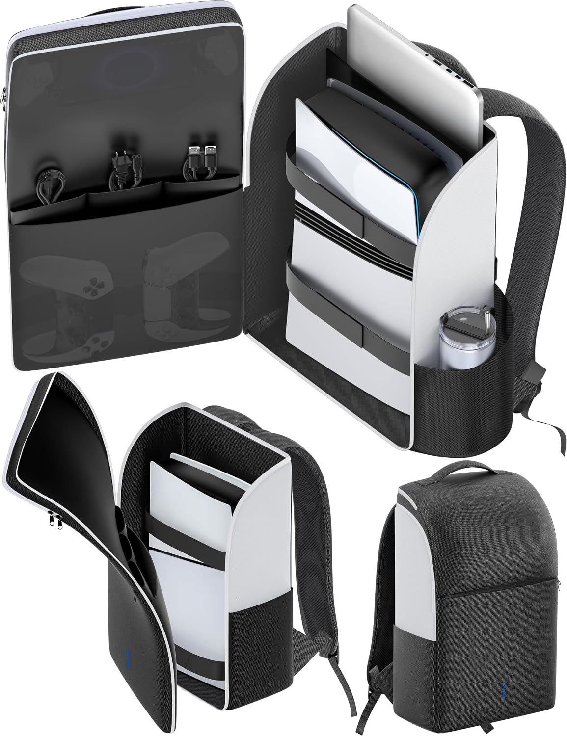 Mochila para Consola PS5/ Slim/ Pro, Bolsa PS5 de Viaje con Protección Total, Funda ps5 Almacenamiento de Gran Capacidad, PS Portal, Portátil, Tarjeta de Juego, Maletin PS 5 con Bolsa 3 Cable- Blanco