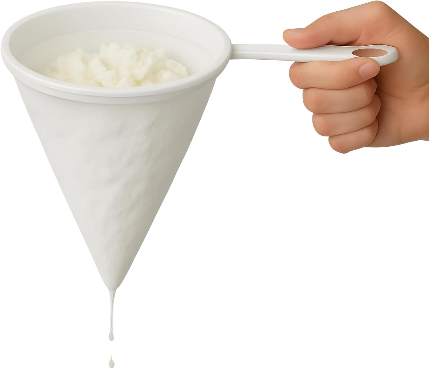 CHEFZOCO Colador de Cocina Multiuso de Tela, Colador kefir, Utensilio para colar cafe, Filtro Eficiente para Aceite y Jugos, Mango de plástico, Con 2 ganchos de sujeción, Diámetro del colador 14 cm