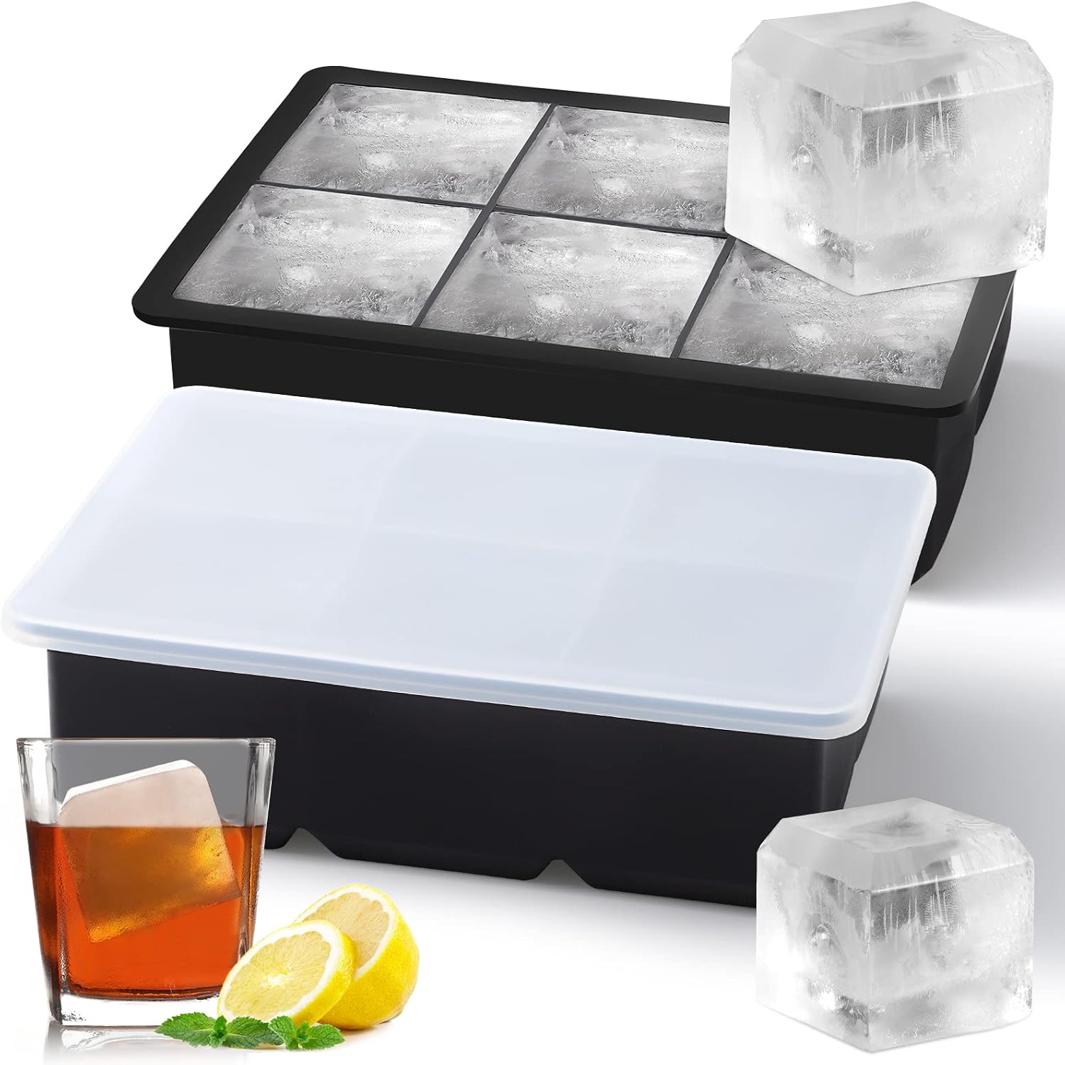 3 Piezas Cubiteras para Hielo silicona con Tapa,Bandejas de Cubitos de Hielo Cuadrados Grandes de 3,5cm, 45 Cubos Silicona Moldes,para Cócteles,Whisky,Vino,Frutas,Puré de Frutas