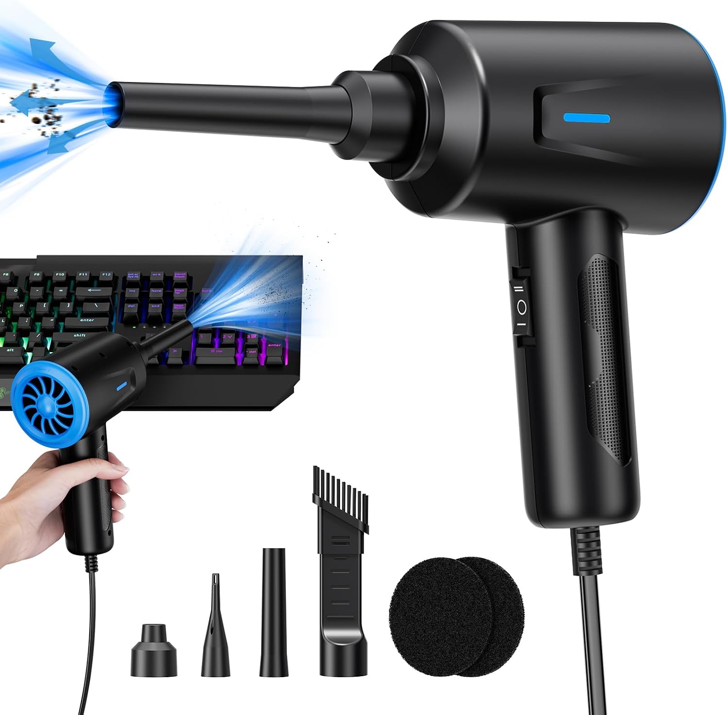 Soplador de Polvo Eléctrico - Aire Comprimido Limpieza PC，Potente 2 Velocidades 5.74oz - para - Ordenador - Coche -Sofá