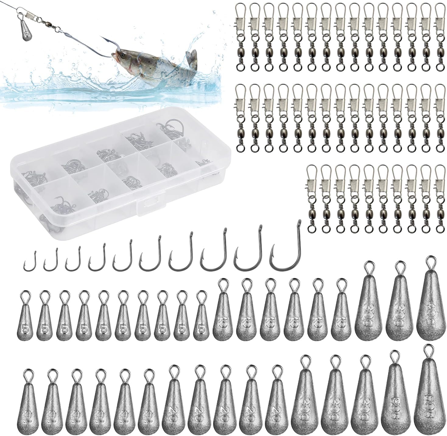 125 pcs Pescas Plomos Pesca Anzuelos de Pesca 5/10/15/20/30/40/50/60 g