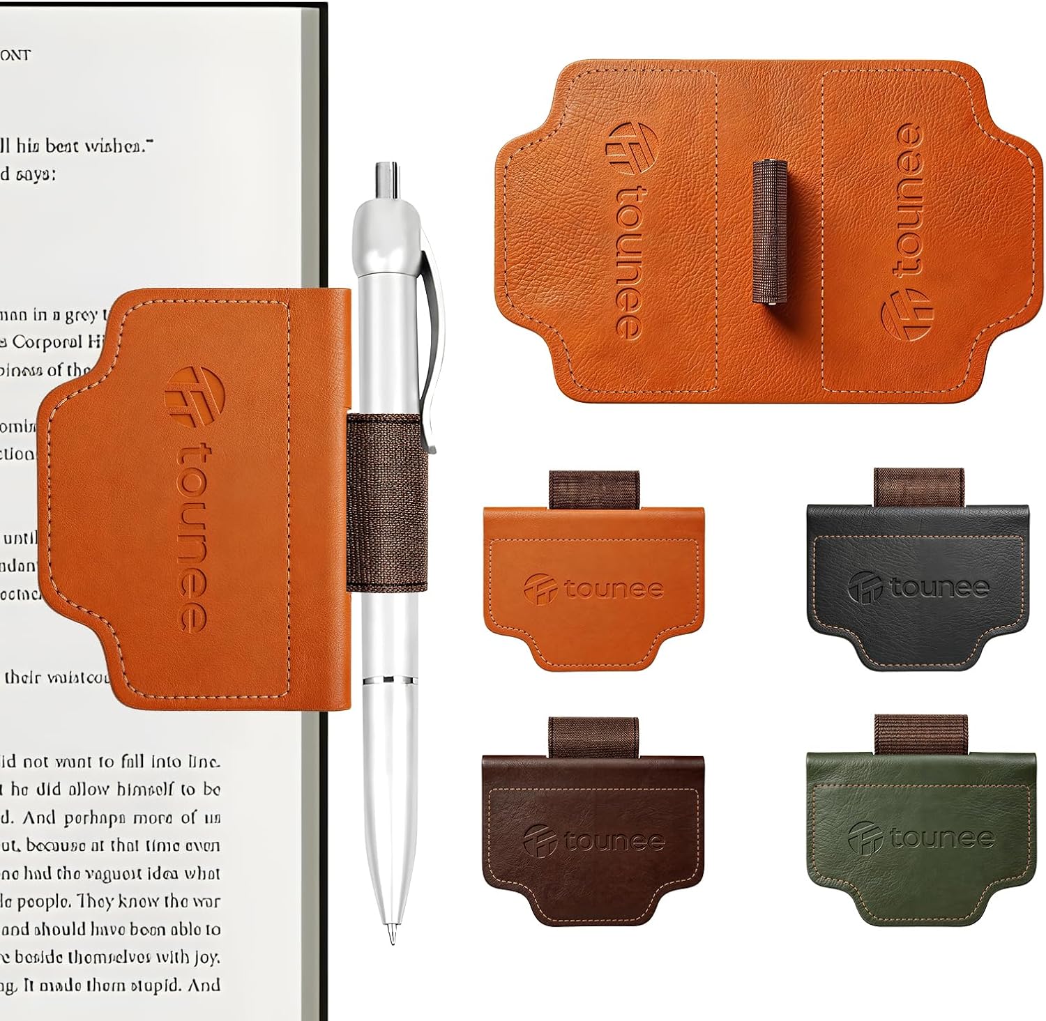Tounee Marcapáginas magnéticos de cuero con portalápices, accesorios esenciales para amantes de los libros, marcadores delgados para estudio bíblico, diarios y planificadores (4)