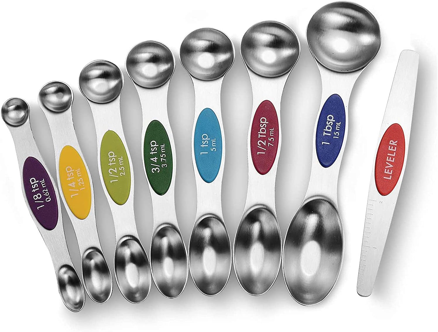 Juego de cucharas medidoras magnéticas, apilables de acero inoxidable, cucharada de doble cara para medir ingredientes secos y líquidos, cabe en tarros de especias, juego de 8