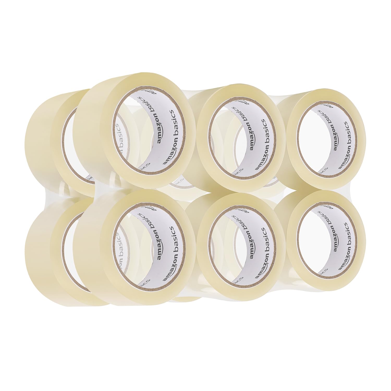 Amazon Basics Cinta de embalaje, juego de 12 rollos, 0.07 mm de grosor, 50 mm x 55 m, transparente, ideal para embalar, enviar, mudarse o almacenar