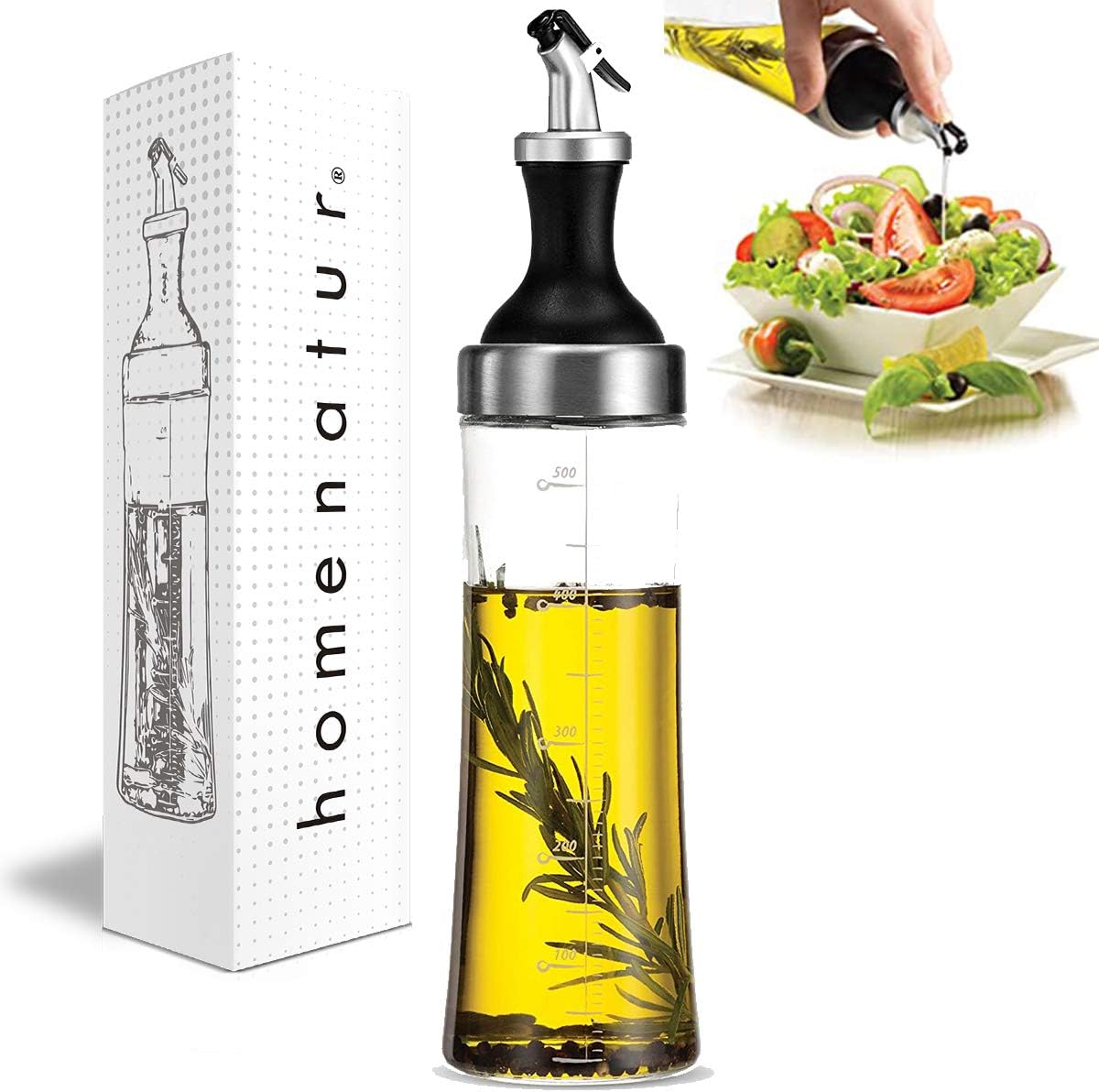 Aceitera de Cristal 570 ml con Tapón Antigoteo – Botella para Aceite de Oliva y Vinagre con Vertedor Preciso – Diseño Elegante para Cocina y Mesa