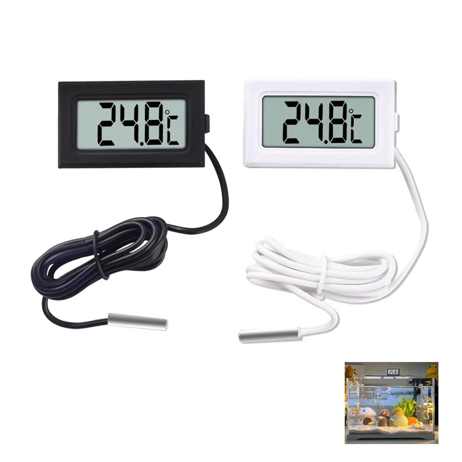 2 Piezas Mini Termómetro Digital LCD con Sonda, Termómetro Acuario, Termómetro para Congelador, Termometro Nevera, Vitrinas Peceras y Otros Aparatos de Almacenamiento de Alimentos Pantalla Clara