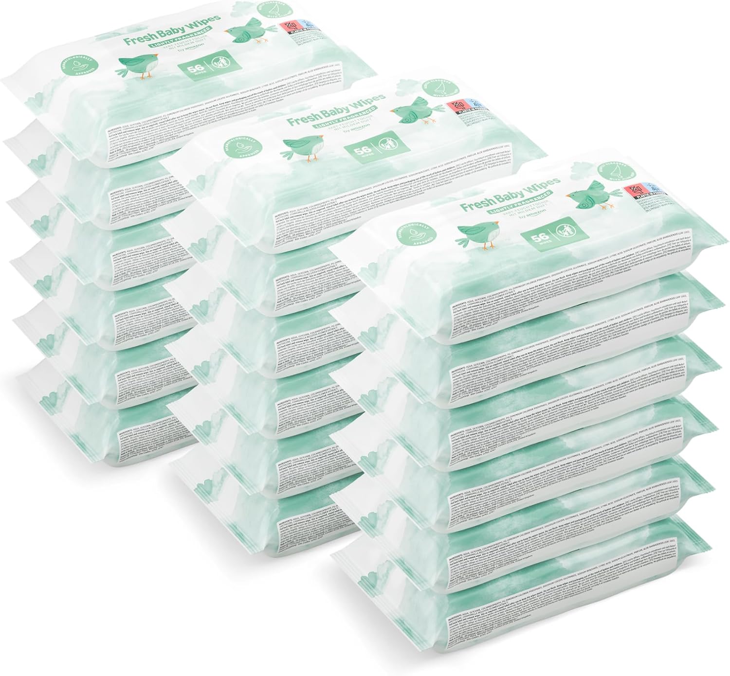 by Amazon Toallitas refrescantes para bebé, 1008 toallitas, sin perfume, 18 paquetes de 56