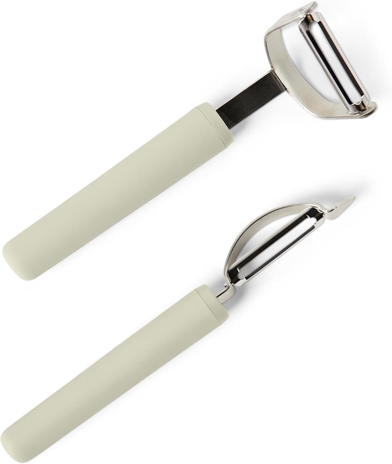 Amazon Basics Peladores de Verduras con Cubiertas Protectoras, Juego de 2 Piezas, Aptos para Lavavajillas, Gris Lino