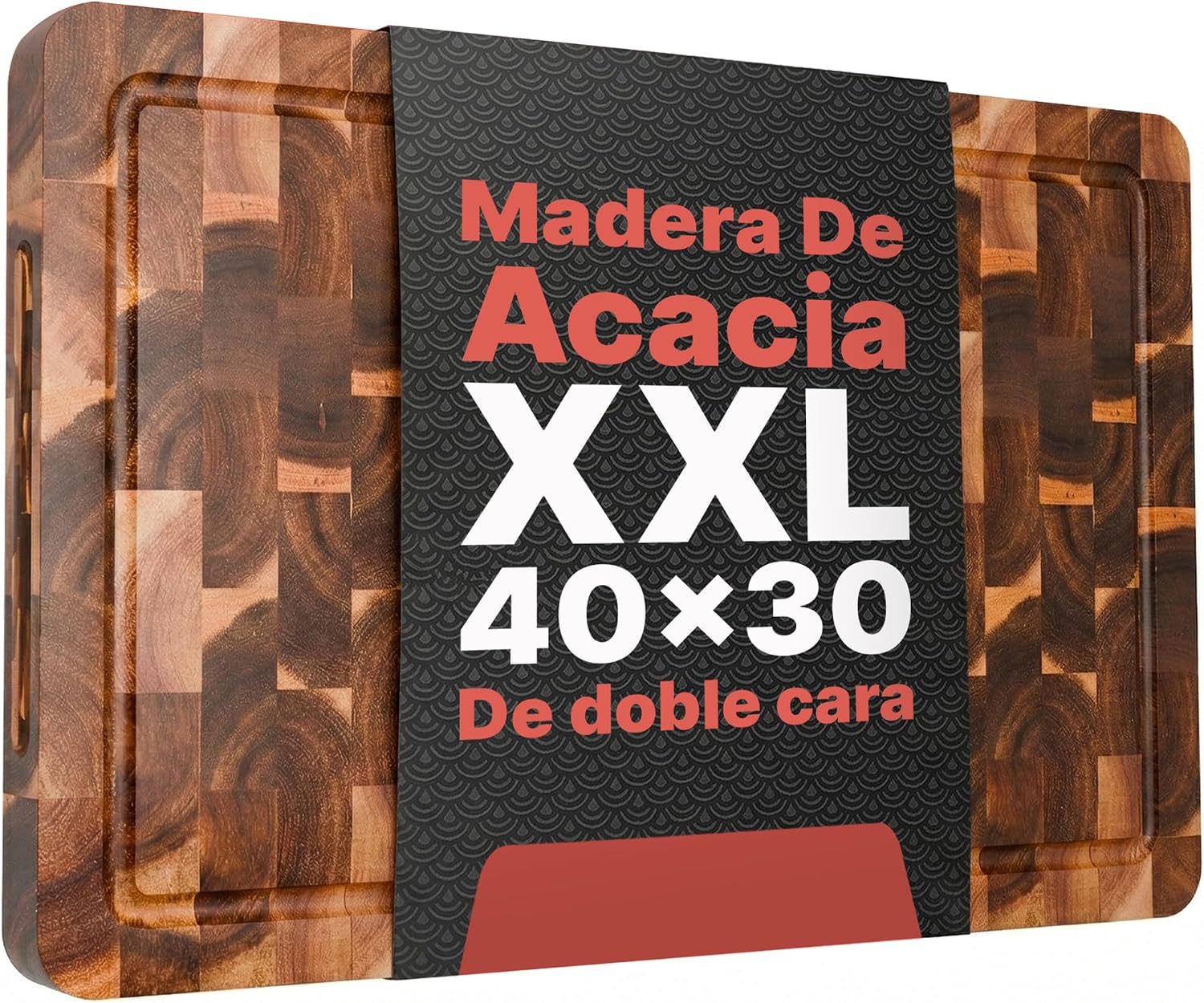 Matakumi Tabla de Cortar Cocina Acacia, Doble Cara, con Asas, 40x30x3cm