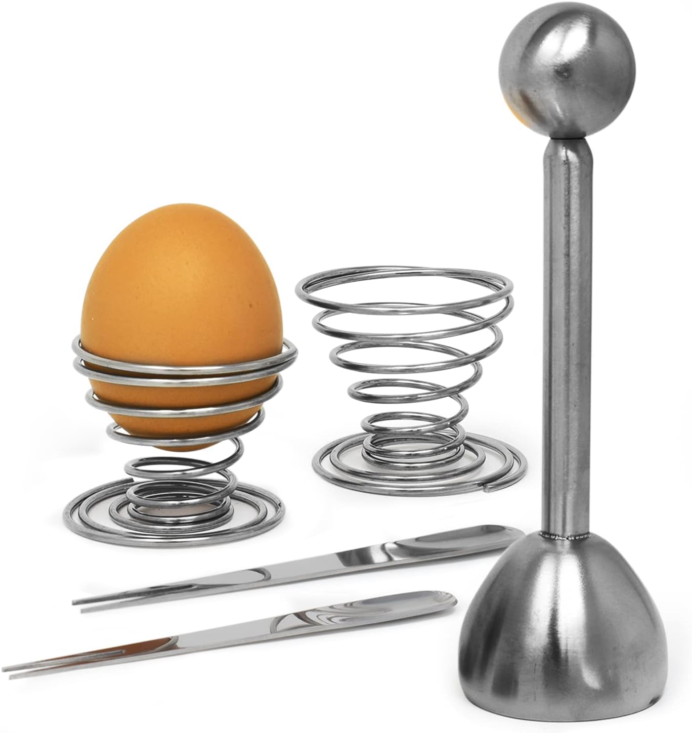 Joeji's Kitchen Abridor Separador de cáscara de Huevo de Acero Inoxidable Shell Cracker para Huevos hervidos Duros or Blandos con Accesorios de Cocina adicionales 2 Tazas de Huevo y 2 cucharas