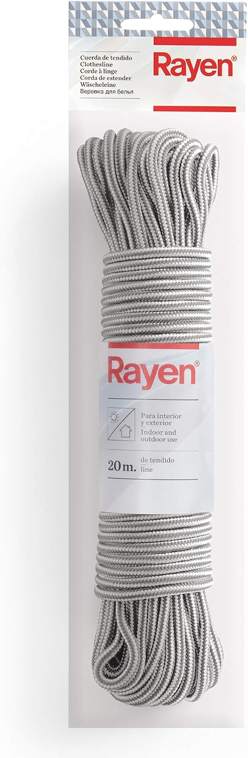 Rayen | Cuerda de tendido | Cuerda de Nylon | Uso Interior y Exterior | Antideslizante | 20 m de tendido | Color Gris