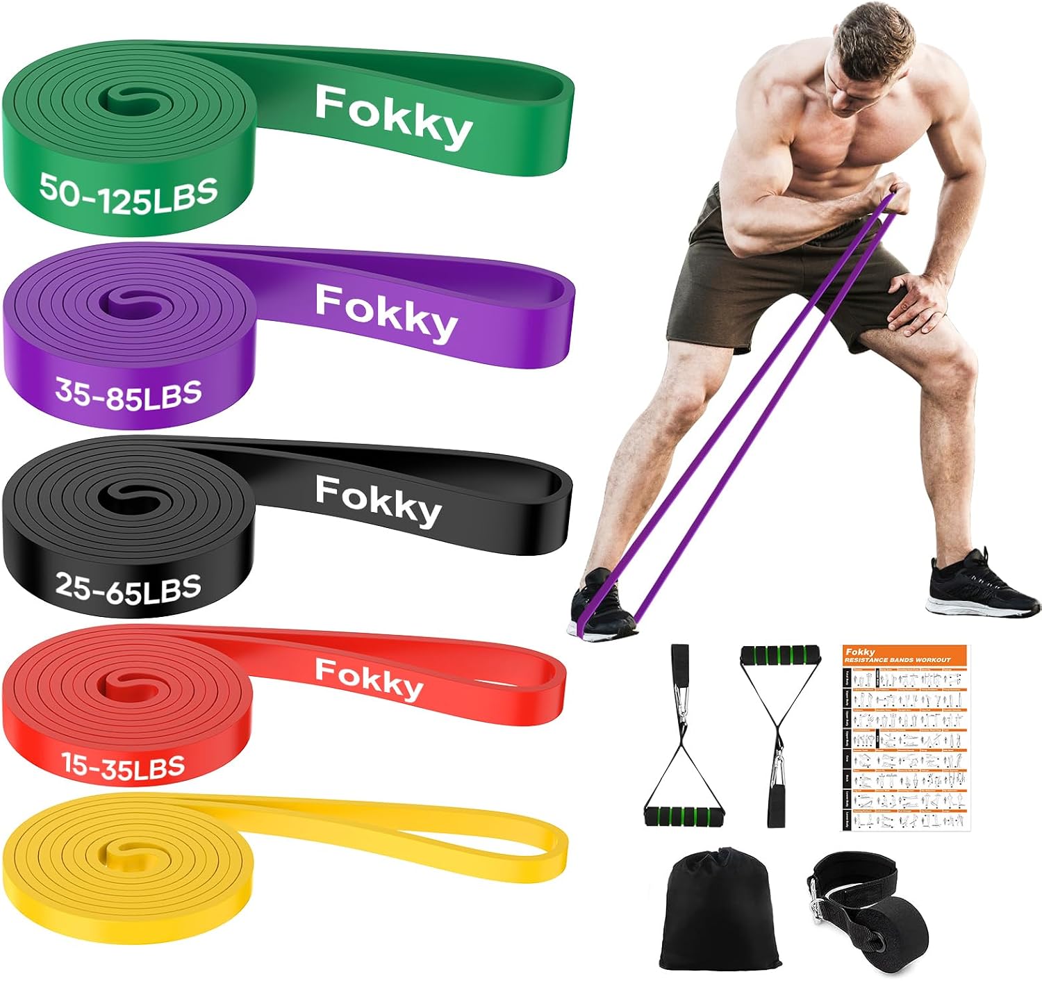 Fokky Gomas Elasticas Musculacion con Anclaje de Puerta y Asas, 5 Niveles