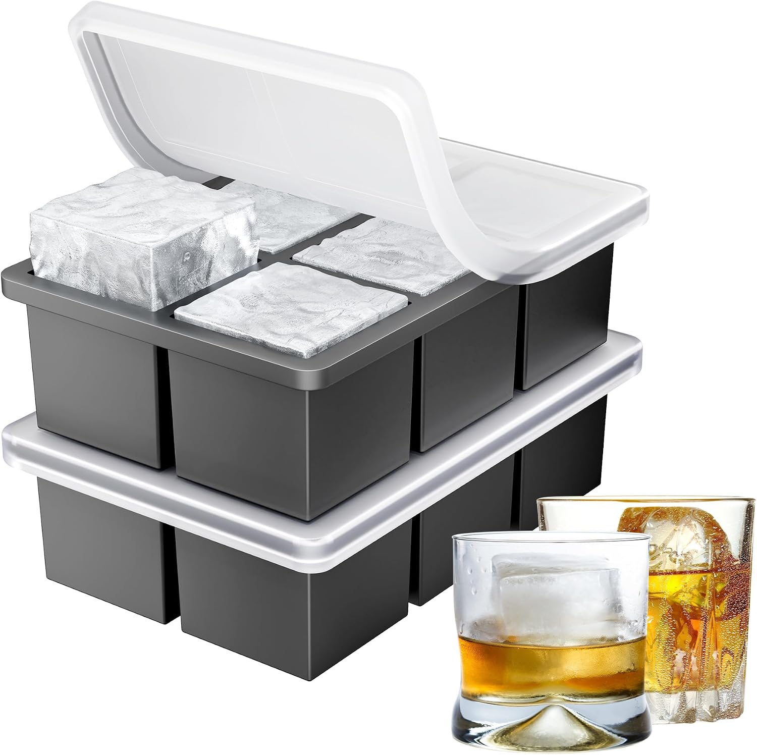 Ankway Cubiteras para Hielo Grande, 2 Confezioni Cubitera Silicona con Tapa, in BPA, Cubitos de Hielo de Calidad Alimentaria para Whisky, Cócteles y Bebidas Refrigeradas, Apto para Lavavajillas