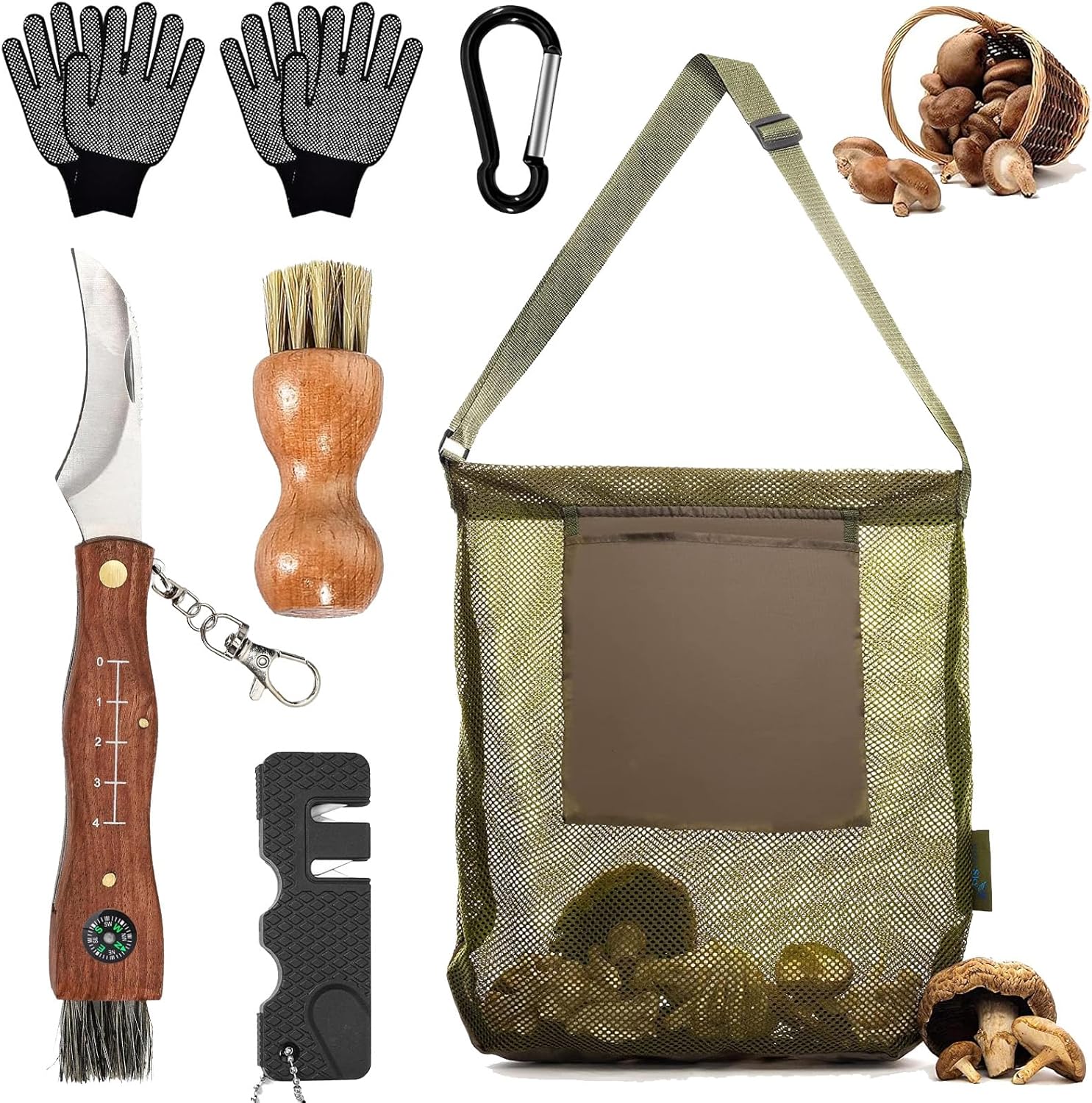 Navaja para Setas,Navaja Champiñon,Bolsa de Caza de Hongos,Cuchillo para Hongos con Cepillo y Regla,Cuchillo Plegable para Trufa,para Recoger