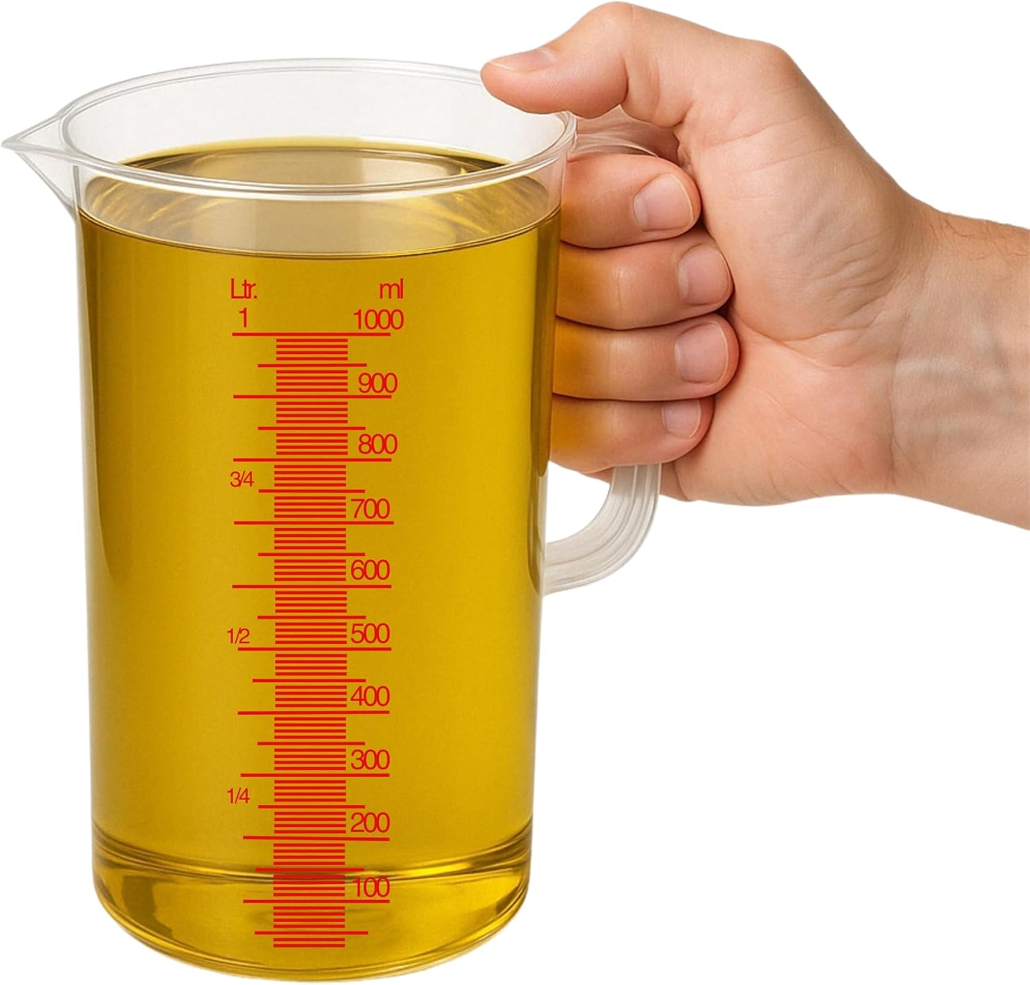 CHEFZOCO Jarra Medidora, Vaso medidor, Recipiente medidor para la cocina, Apto para calentar en microondas, Asa Ergonómica, Capacidad de 65 ml, Plástico, Transparente