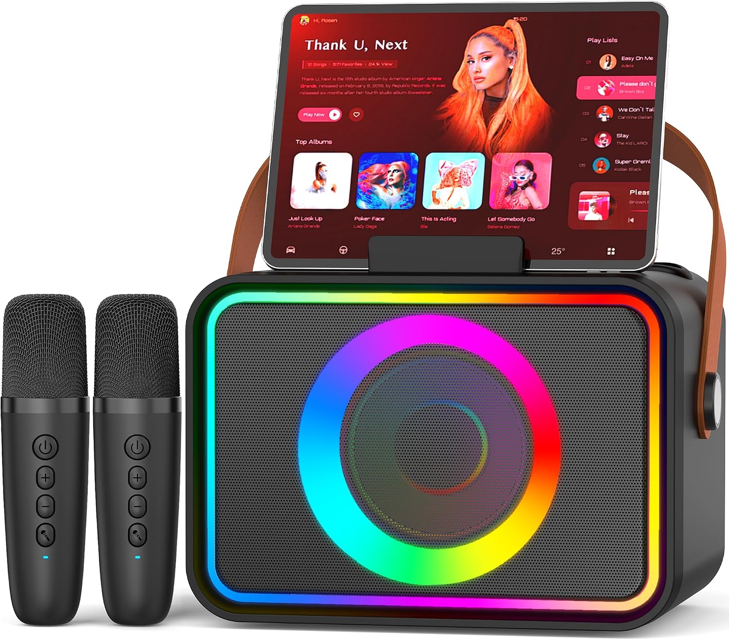 Karaoke 2 Microfonos Inalambricos (2026 Última Generación), Altavoz de Karaoke Bluetooth portátil para Adultos y niños, Sistema PA de Fiesta con Luces de Discoteca para reuniones, El Regalo Ideal