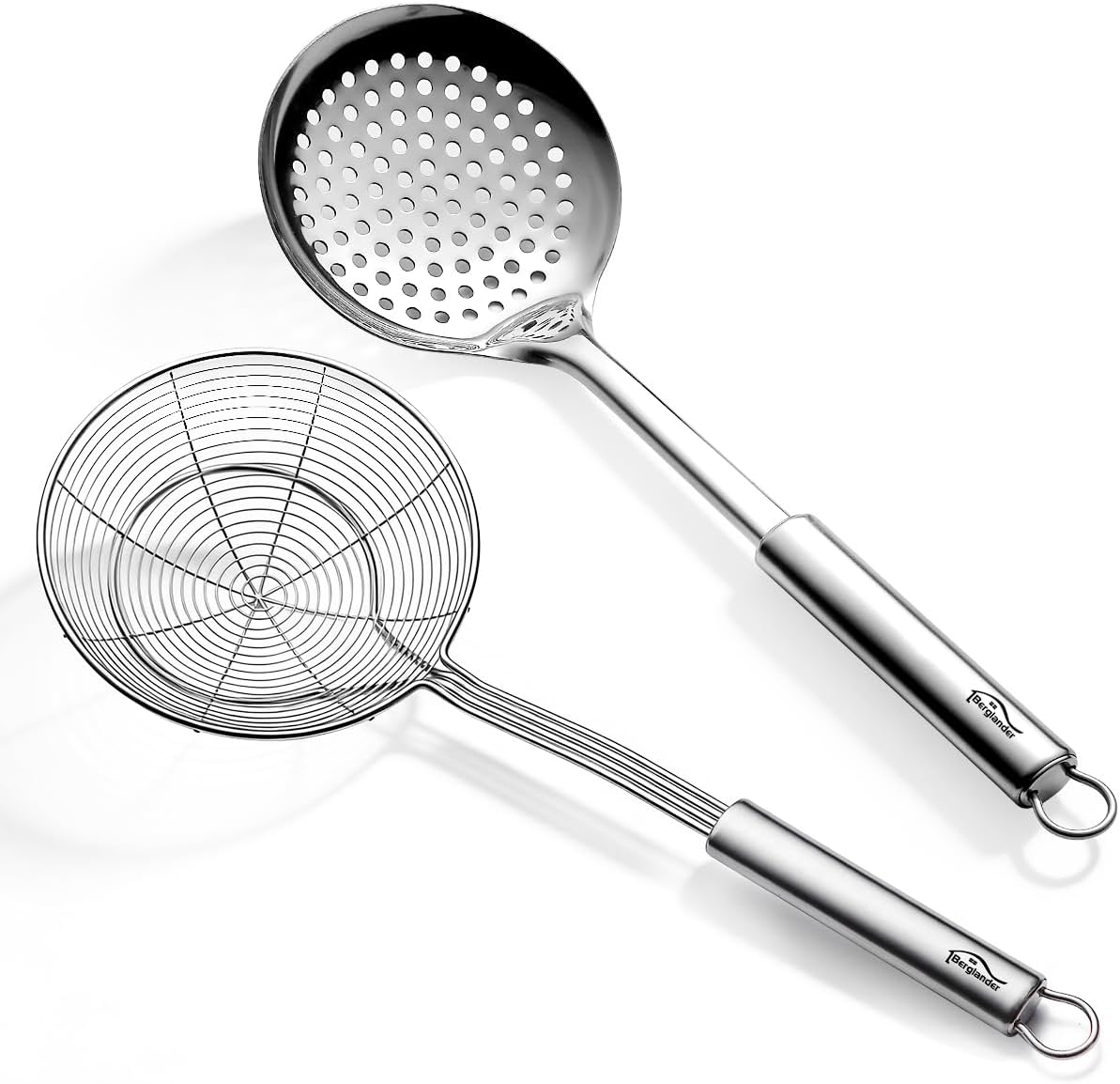 Berglander Espumadera de acero inoxidable 2 Piezas, Cucharas Ranuradas para Cocina, Pasta/Cocción/Fritura, Utensilios de Cocina Colador de Alambre Cuchara para Pasta