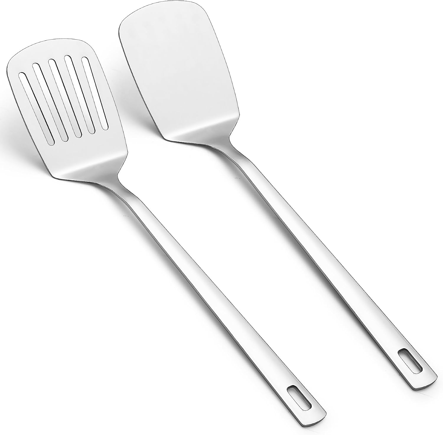 Kyraton Juego de espátulas de acero inoxidable, espátula de cocina plateada, espátula sólida para sartenes antiadherentes, lavable en lavavajillas, fácil de limpiar
