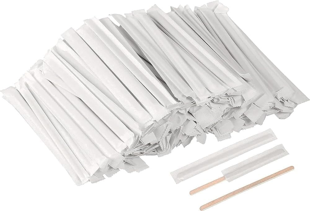 500 Paletinas de café envasados individualmente agitadores de madera, 11 cm, mezcladores desechables biodegradables para bebidas calientes y frías (500)