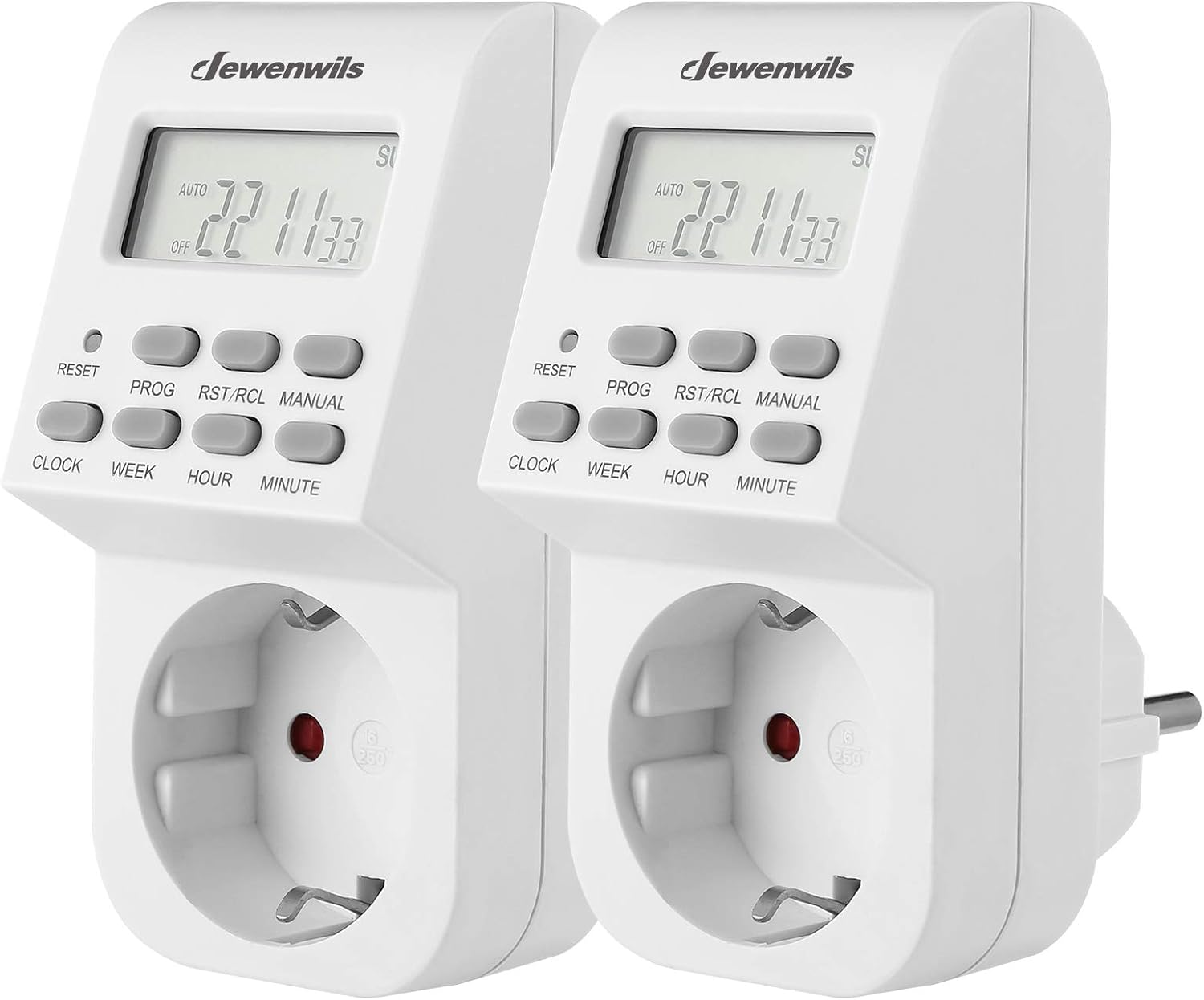 DEWENWILS Temporizador Enchufe Digital Pack de 2, 16 A 3680 W, Pantalla LCD