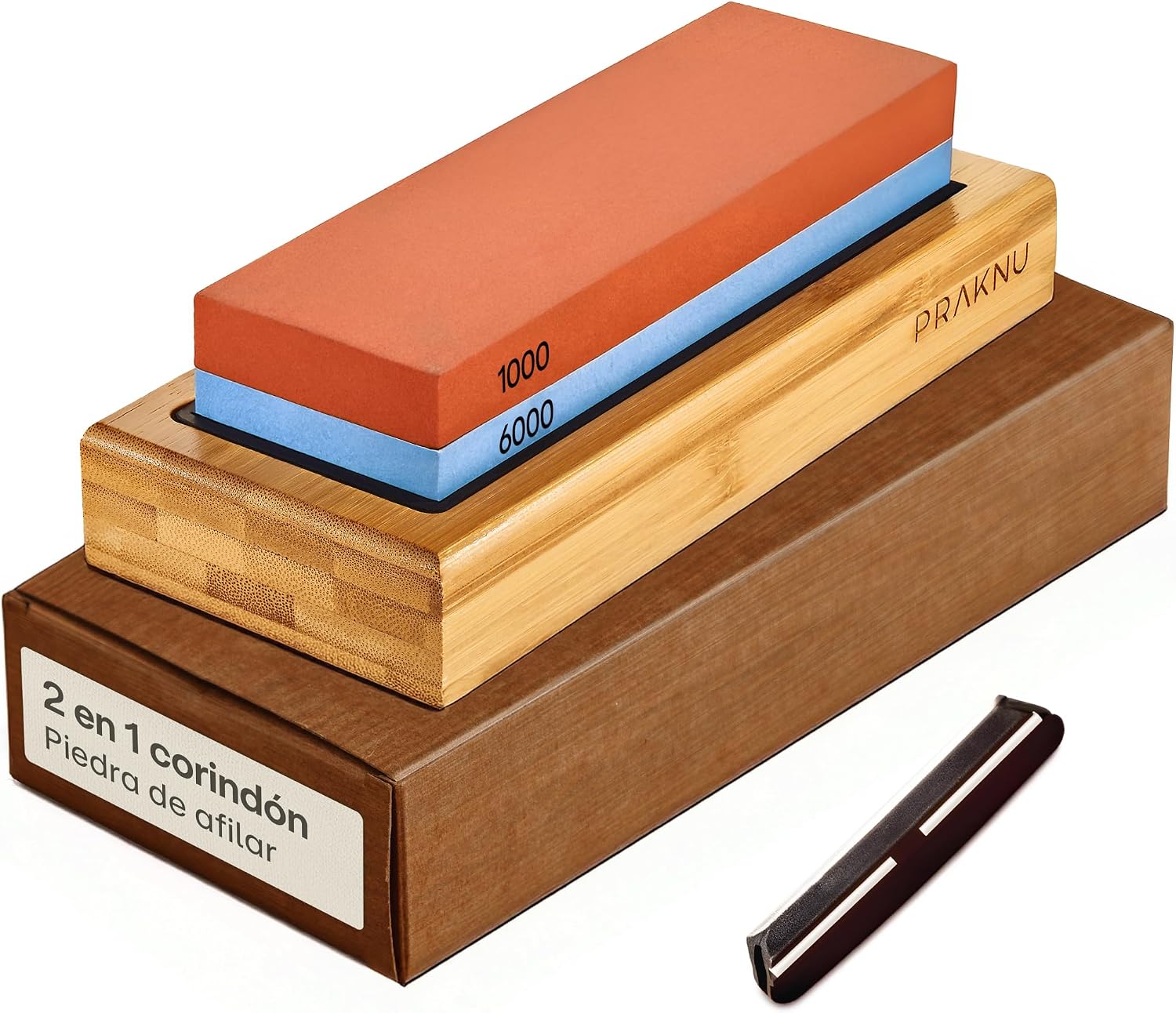 Praknu Piedra de Afilar Cuchillo 1000/6000 - Piedra de Afilar para Cuchillos con Silicona Antideslizante y Base de Bambú - apta para principiantes - para un afilado óptimo