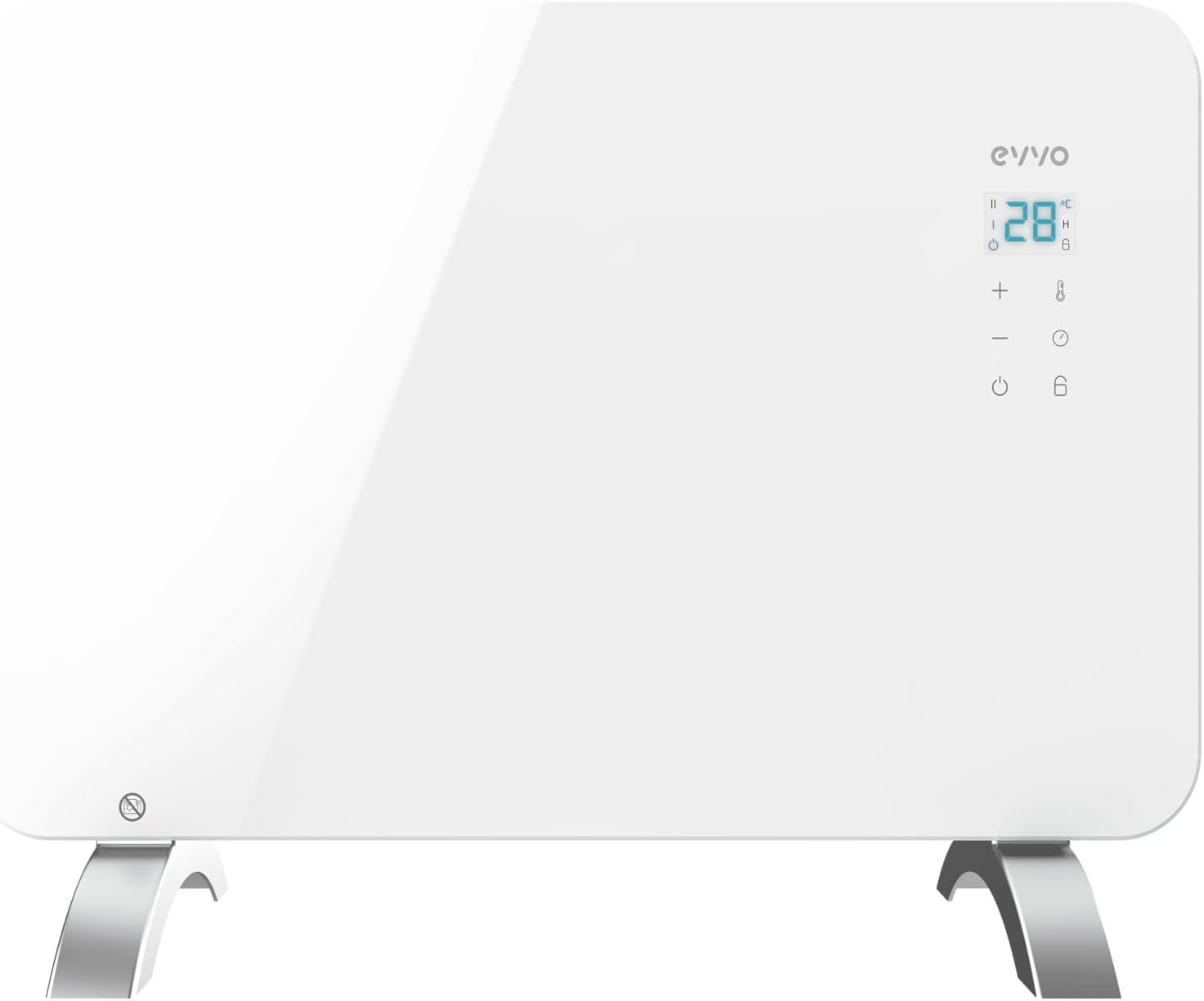 EVVO Convector C1000 Cristal Blanco - Calefactor Bajo Consumo 1.000W, Radiador Electrico Bajo Consumo, Calefactor Baño, Cristal Templado, Táctil, Wifi, Instalación Suelo/Pared, Google Home Alexa